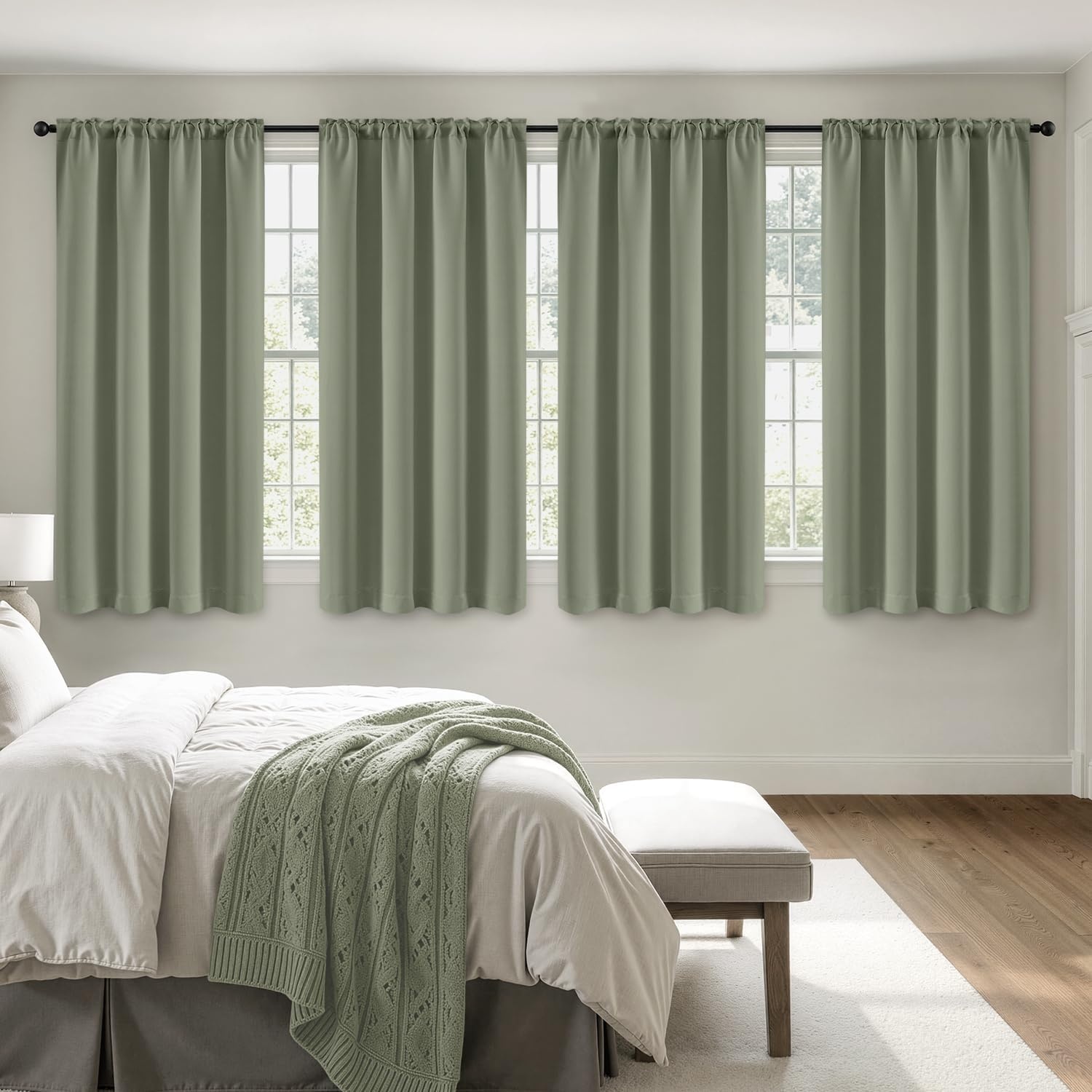 image:imageMIULEE Blackout Curtains 4 Panels Sets Black 63 Inch Length Top and Bottom Rod Pocket Room Darkening Curtains for Bedroom Windows 4 Pack Solid Thermal Insulated Light Blocking Curtain DrapesSage Green