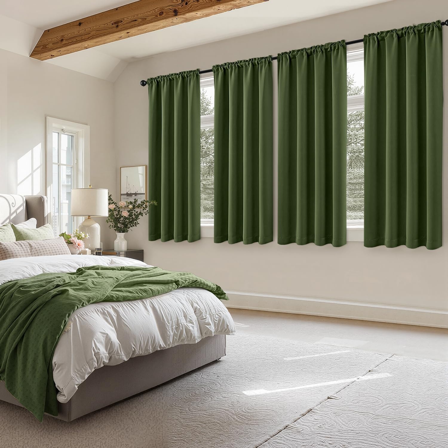 image:imageMIULEE Blackout Curtains 4 Panels Sets Black 63 Inch Length Top and Bottom Rod Pocket Room Darkening Curtains for Bedroom Windows 4 Pack Solid Thermal Insulated Light Blocking Curtain DrapesOlive Green