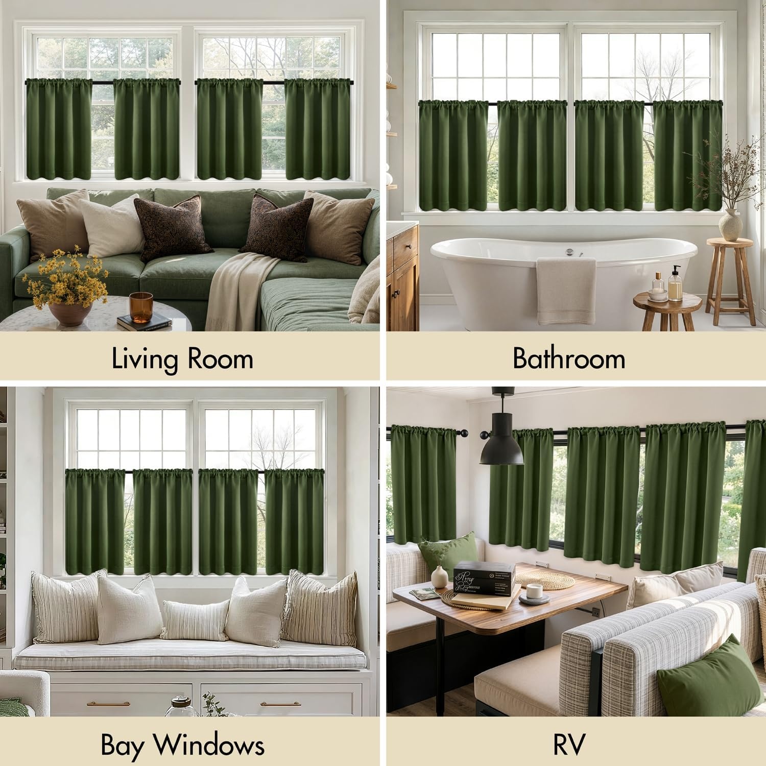 image:imageMIULEE Blackout Curtains 4 Panels Sets Black 63 Inch Length Top and Bottom Rod Pocket Room Darkening Curtains for Bedroom Windows 4 Pack Solid Thermal Insulated Light Blocking Curtain DrapesOlive Green