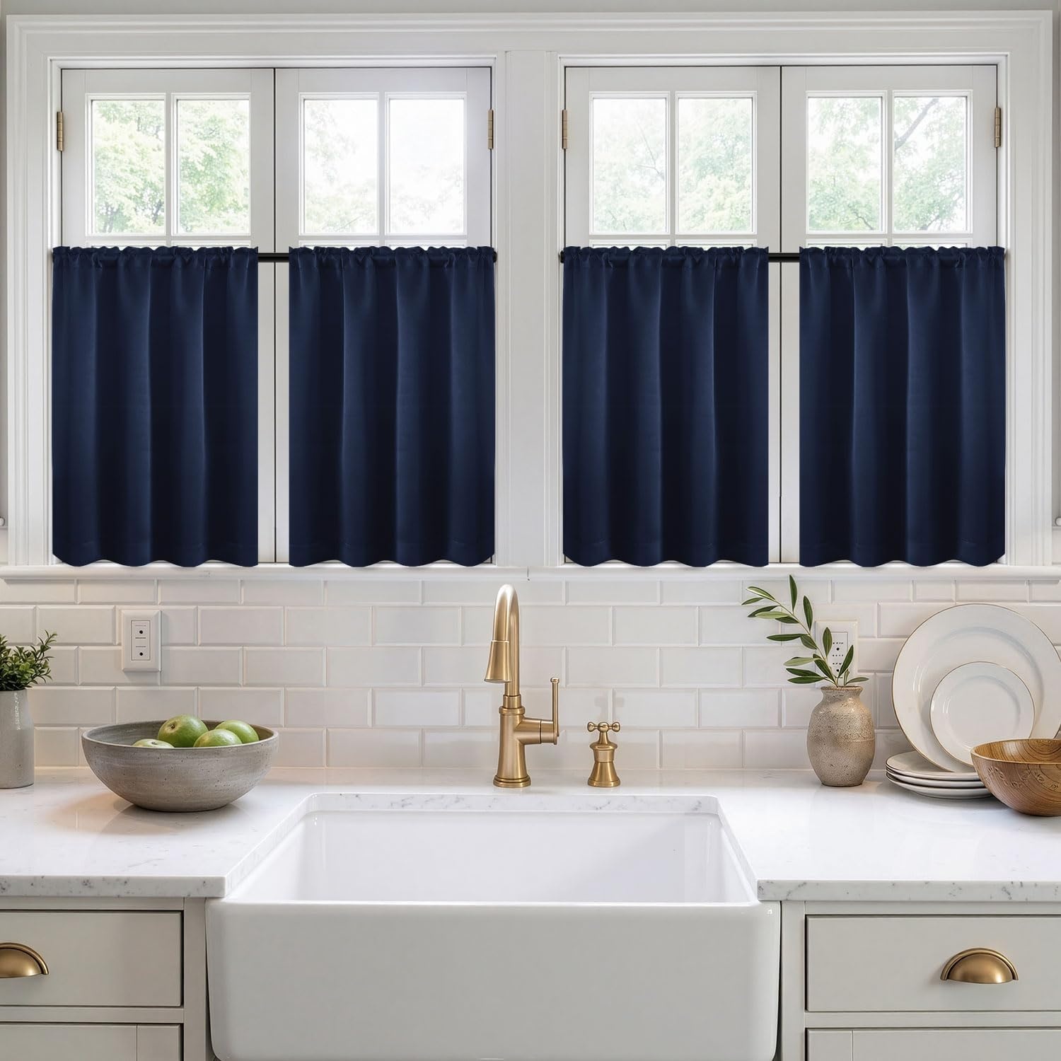 image:imageMIULEE Blackout Curtains 4 Panels Sets Black 63 Inch Length Top and Bottom Rod Pocket Room Darkening Curtains for Bedroom Windows 4 Pack Solid Thermal Insulated Light Blocking Curtain DrapesNavy Blue