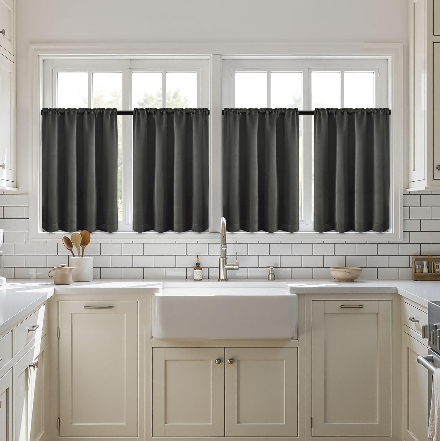 image:imageMIULEE Blackout Curtains 4 Panels Sets Black 63 Inch Length Top and Bottom Rod Pocket Room Darkening Curtains for Bedroom Windows 4 Pack Solid Thermal Insulated Light Blocking Curtain DrapesDark Grey