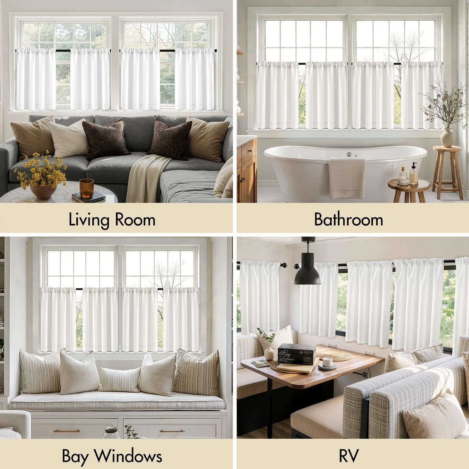 image:imageMIULEE Blackout Curtains 4 Panels Sets Black 63 Inch Length Top and Bottom Rod Pocket Room Darkening Curtains for Bedroom Windows 4 Pack Solid Thermal Insulated Light Blocking Curtain DrapesNatural