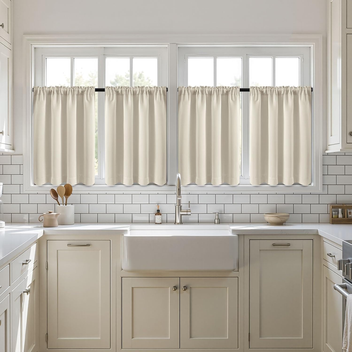 image:imageMIULEE Blackout Curtains 4 Panels Sets Black 63 Inch Length Top and Bottom Rod Pocket Room Darkening Curtains for Bedroom Windows 4 Pack Solid Thermal Insulated Light Blocking Curtain DrapesCream Beige