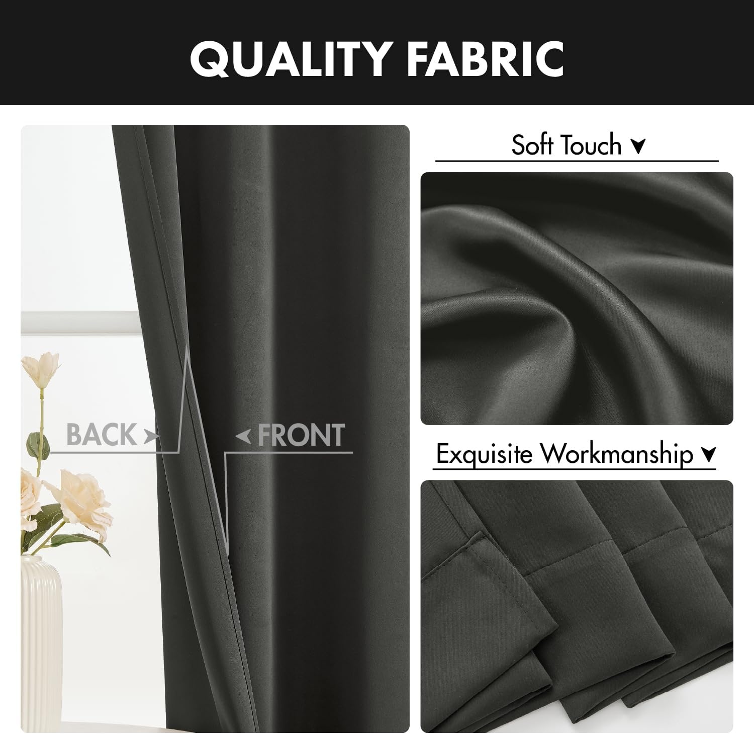 image:imageMIULEE Blackout Curtains 4 Panels Sets Black 63 Inch Length Top and Bottom Rod Pocket Room Darkening Curtains for Bedroom Windows 4 Pack Solid Thermal Insulated Light Blocking Curtain DrapesDark Grey