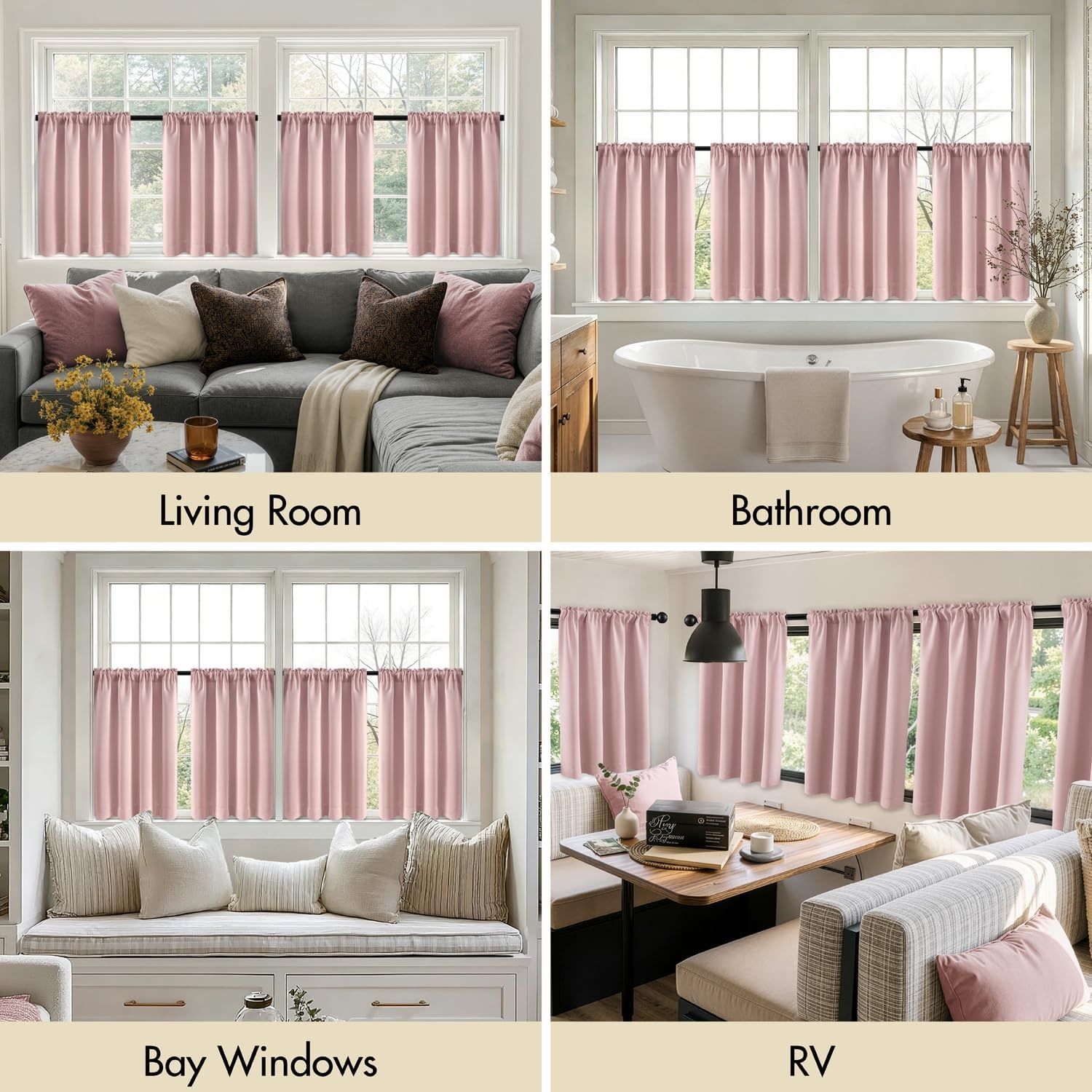 image:imageMIULEE Blackout Curtains 4 Panels Sets Black 63 Inch Length Top and Bottom Rod Pocket Room Darkening Curtains for Bedroom Windows 4 Pack Solid Thermal Insulated Light Blocking Curtain DrapesBaby Pink