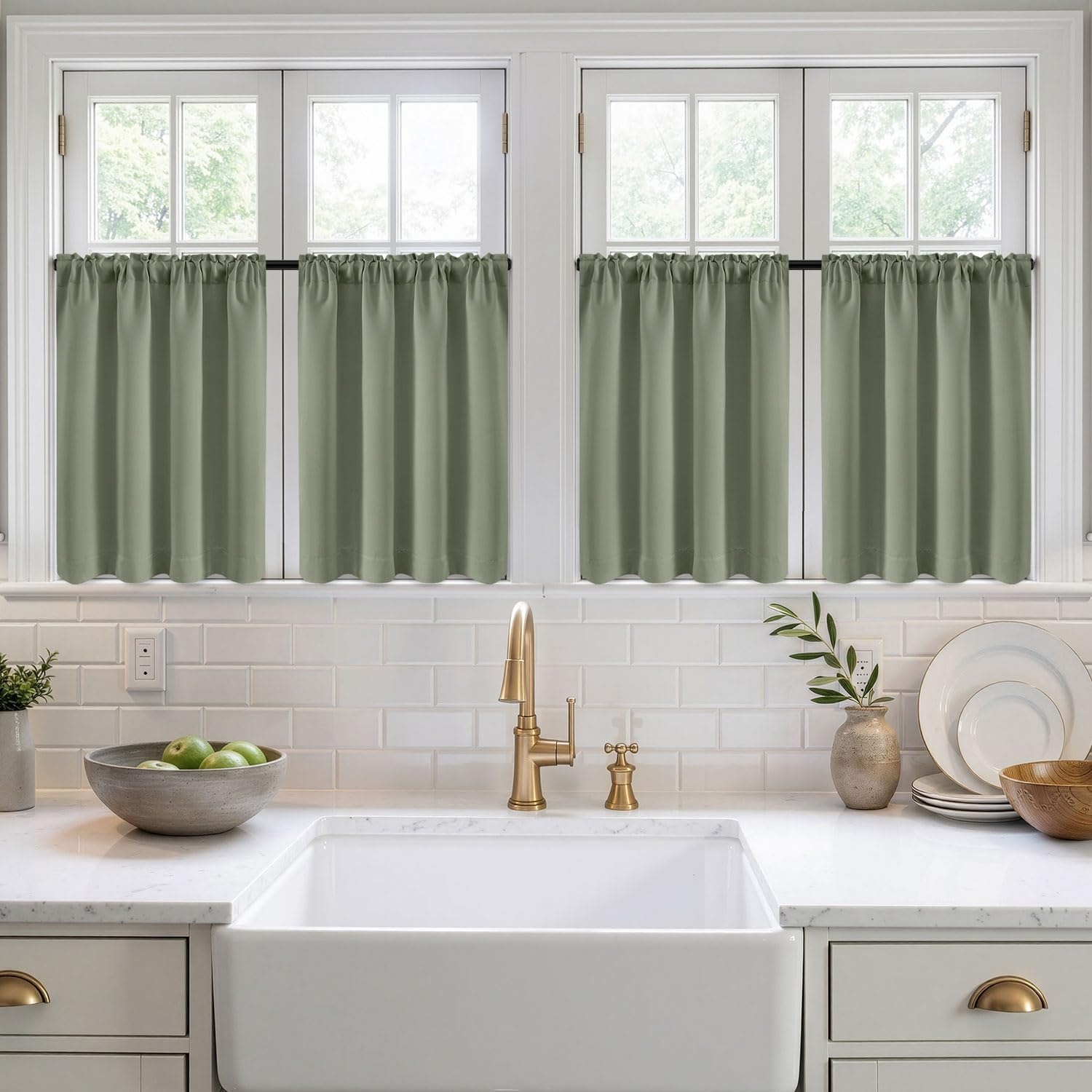 image:imageMIULEE Blackout Curtains 4 Panels Sets Black 63 Inch Length Top and Bottom Rod Pocket Room Darkening Curtains for Bedroom Windows 4 Pack Solid Thermal Insulated Light Blocking Curtain DrapesSage Green