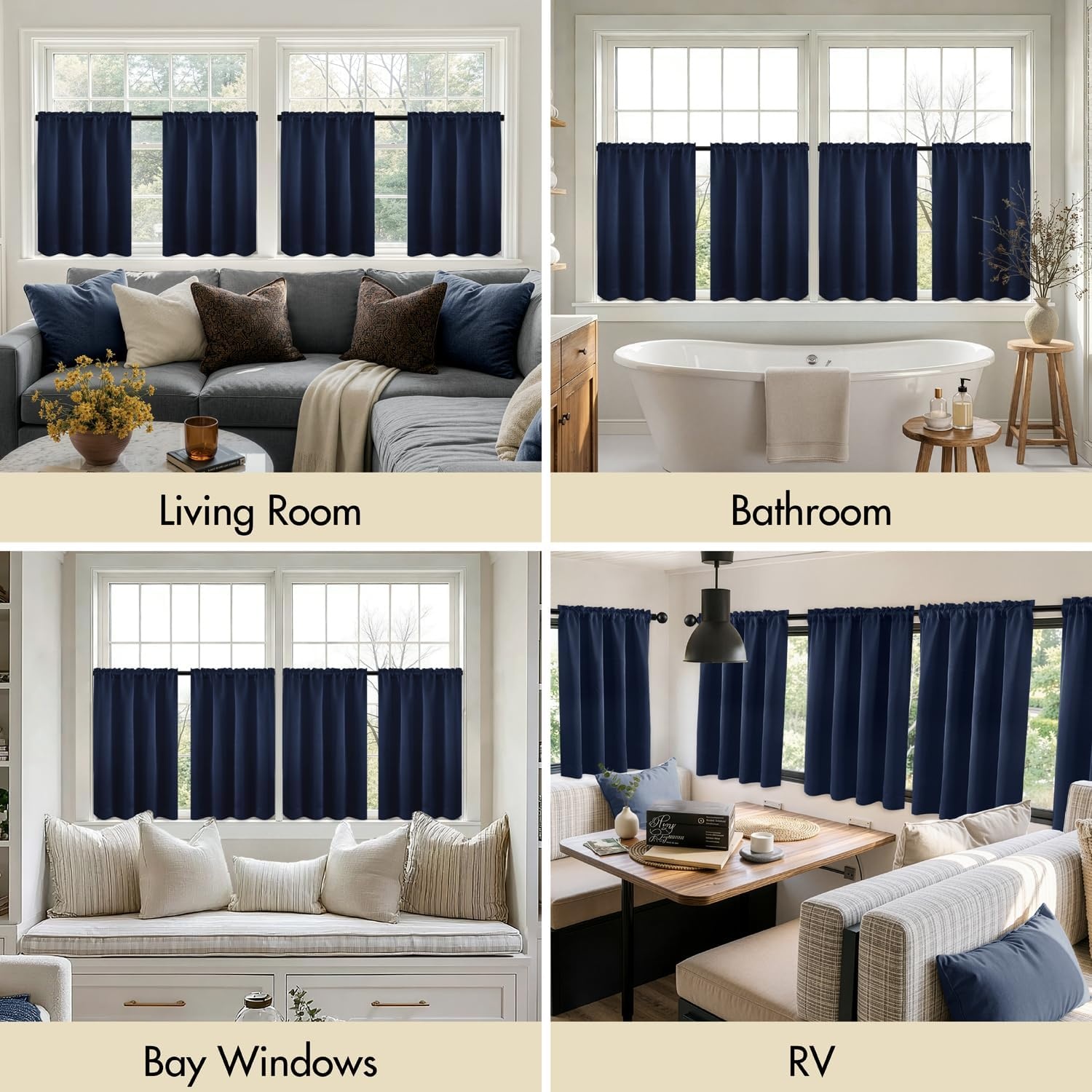 image:imageMIULEE Blackout Curtains 4 Panels Sets Black 63 Inch Length Top and Bottom Rod Pocket Room Darkening Curtains for Bedroom Windows 4 Pack Solid Thermal Insulated Light Blocking Curtain DrapesNavy Blue
