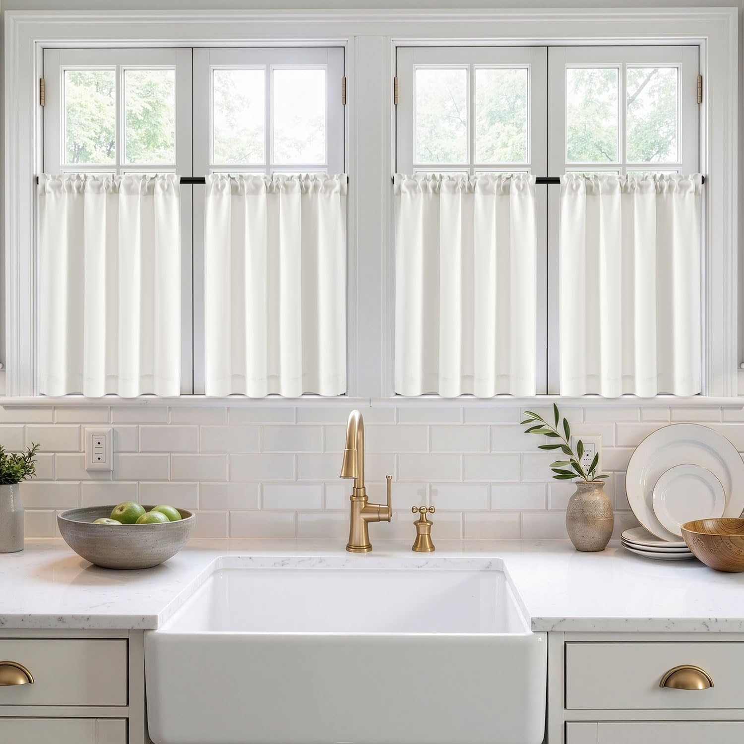 image:imageMIULEE Blackout Curtains 4 Panels Sets Black 63 Inch Length Top and Bottom Rod Pocket Room Darkening Curtains for Bedroom Windows 4 Pack Solid Thermal Insulated Light Blocking Curtain DrapesNatural
