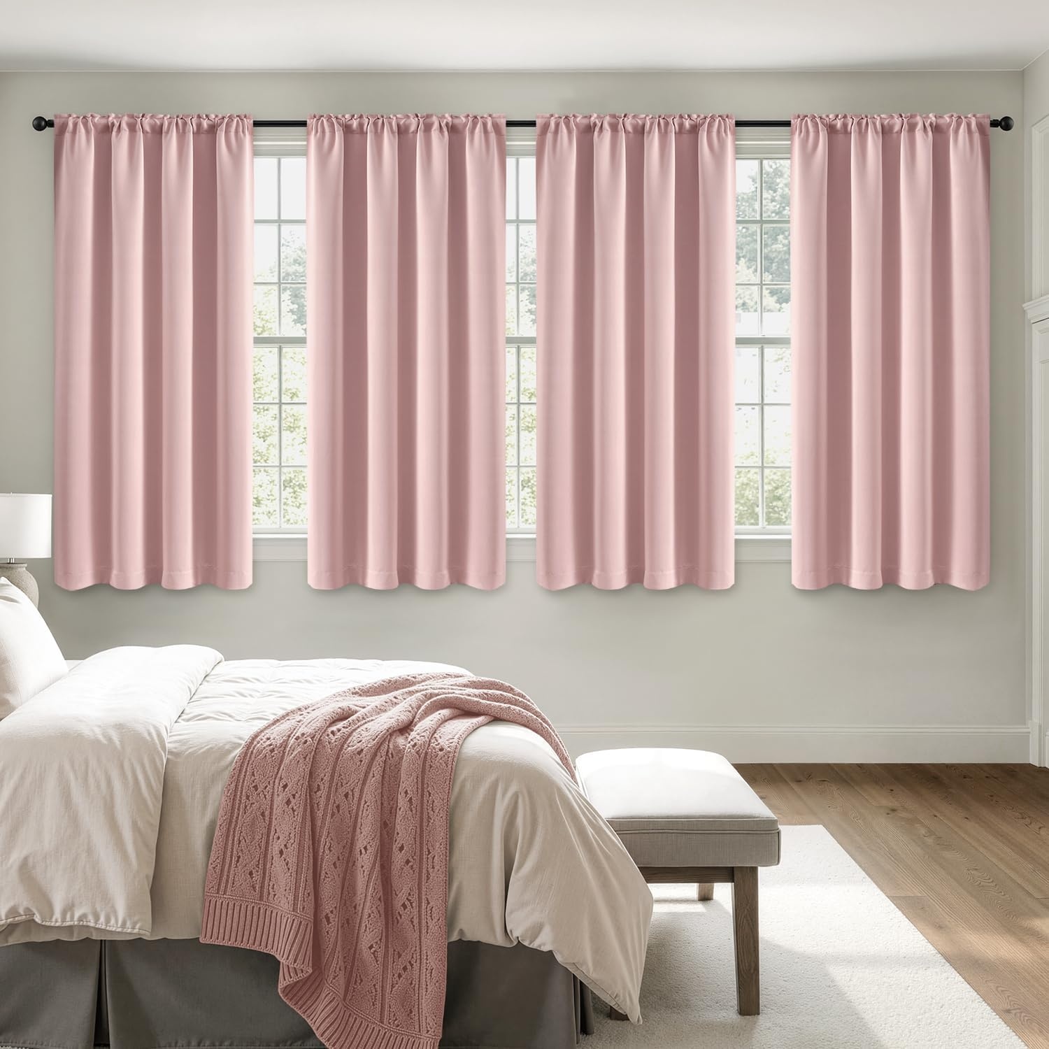 image:imageMIULEE Blackout Curtains 4 Panels Sets Black 63 Inch Length Top and Bottom Rod Pocket Room Darkening Curtains for Bedroom Windows 4 Pack Solid Thermal Insulated Light Blocking Curtain DrapesBaby Pink