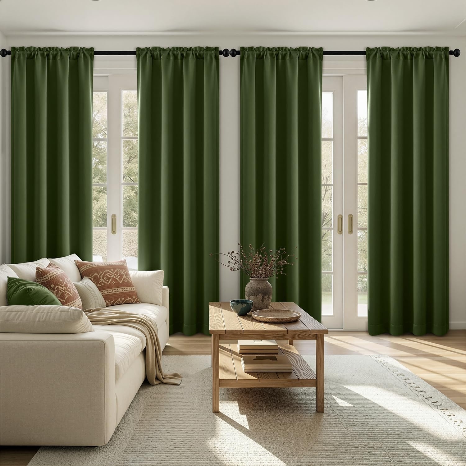 image:imageMIULEE Blackout Curtains 4 Panels Sets Black 63 Inch Length Top and Bottom Rod Pocket Room Darkening Curtains for Bedroom Windows 4 Pack Solid Thermal Insulated Light Blocking Curtain DrapesOlive Green
