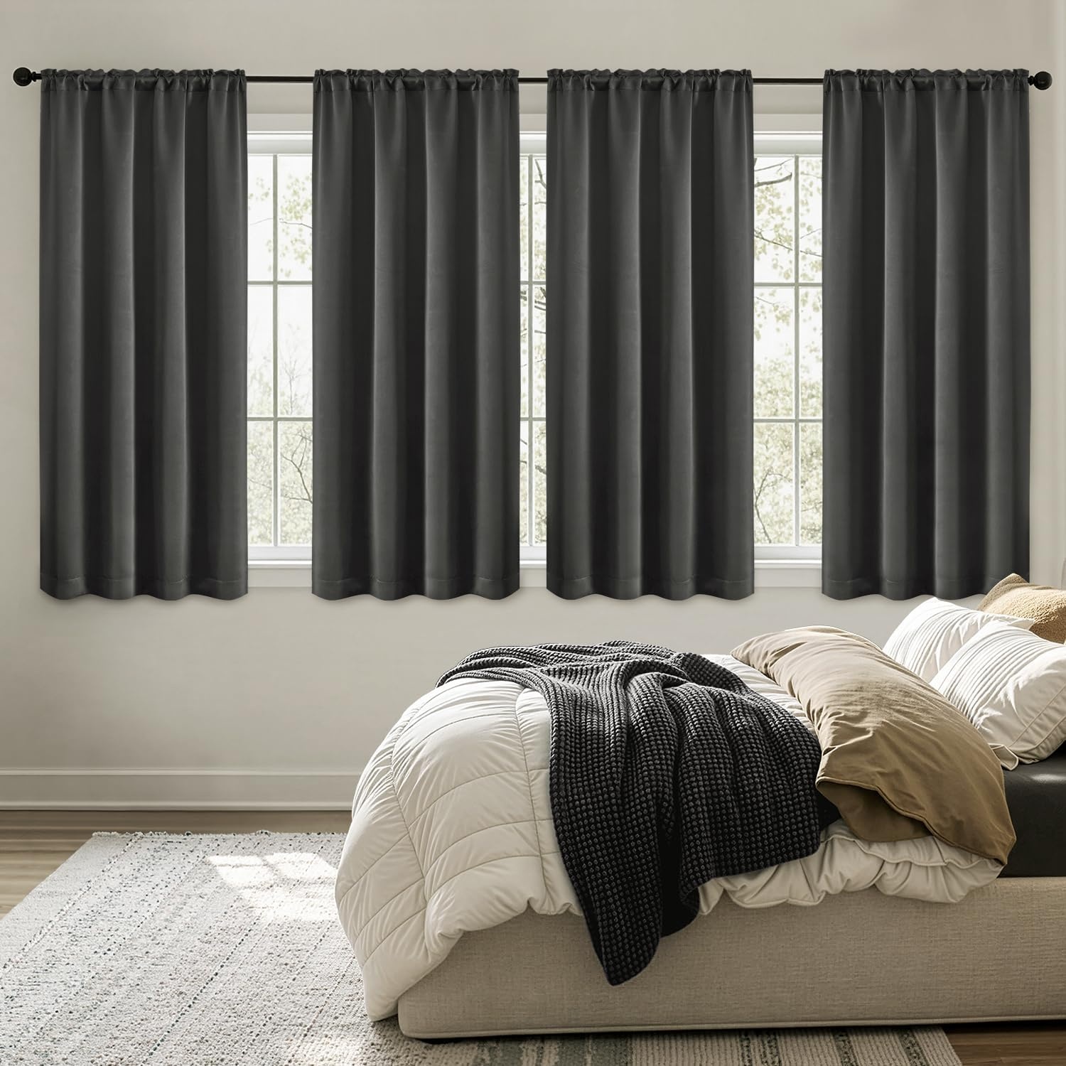 image:imageMIULEE Blackout Curtains 4 Panels Sets Black 63 Inch Length Top and Bottom Rod Pocket Room Darkening Curtains for Bedroom Windows 4 Pack Solid Thermal Insulated Light Blocking Curtain DrapesDark Grey