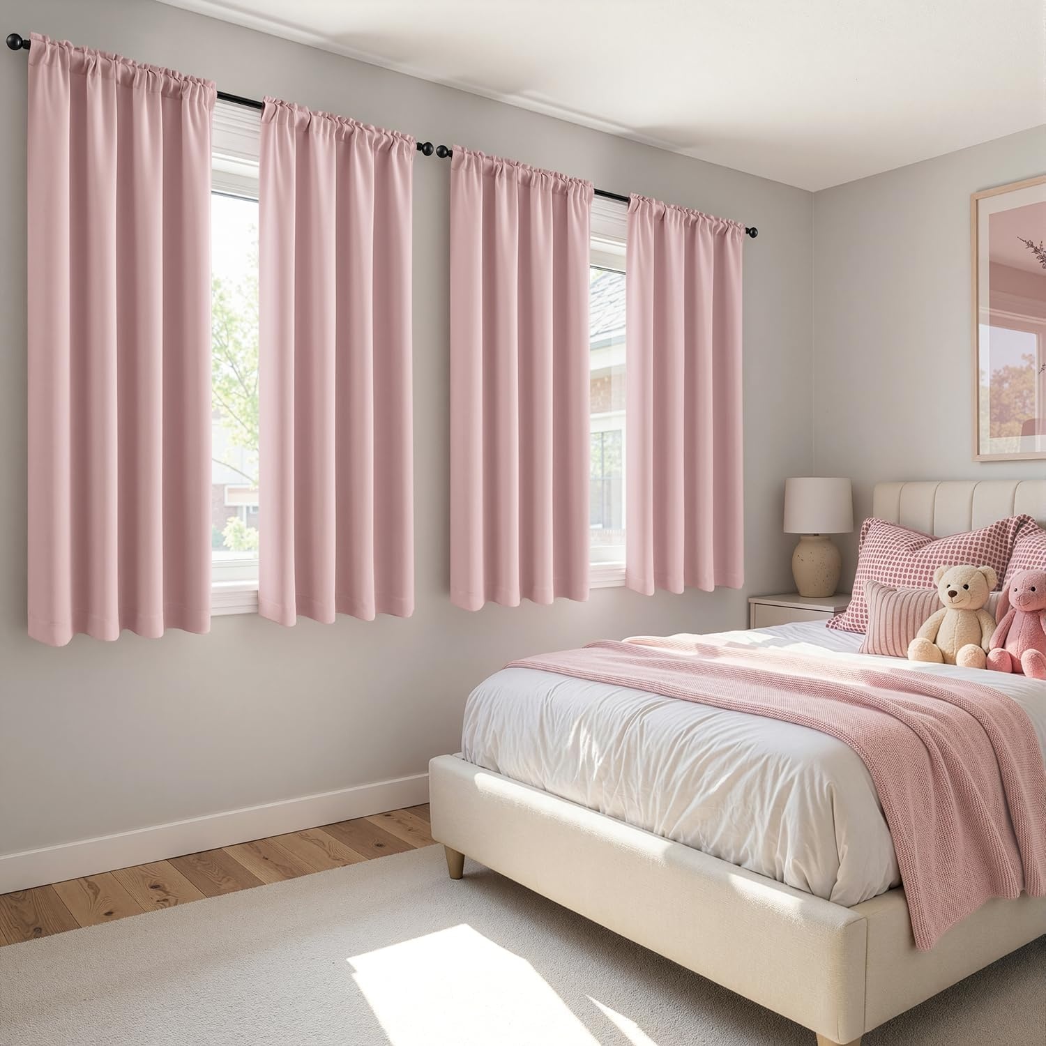 image:imageMIULEE Blackout Curtains 4 Panels Sets Black 63 Inch Length Top and Bottom Rod Pocket Room Darkening Curtains for Bedroom Windows 4 Pack Solid Thermal Insulated Light Blocking Curtain DrapesBaby Pink