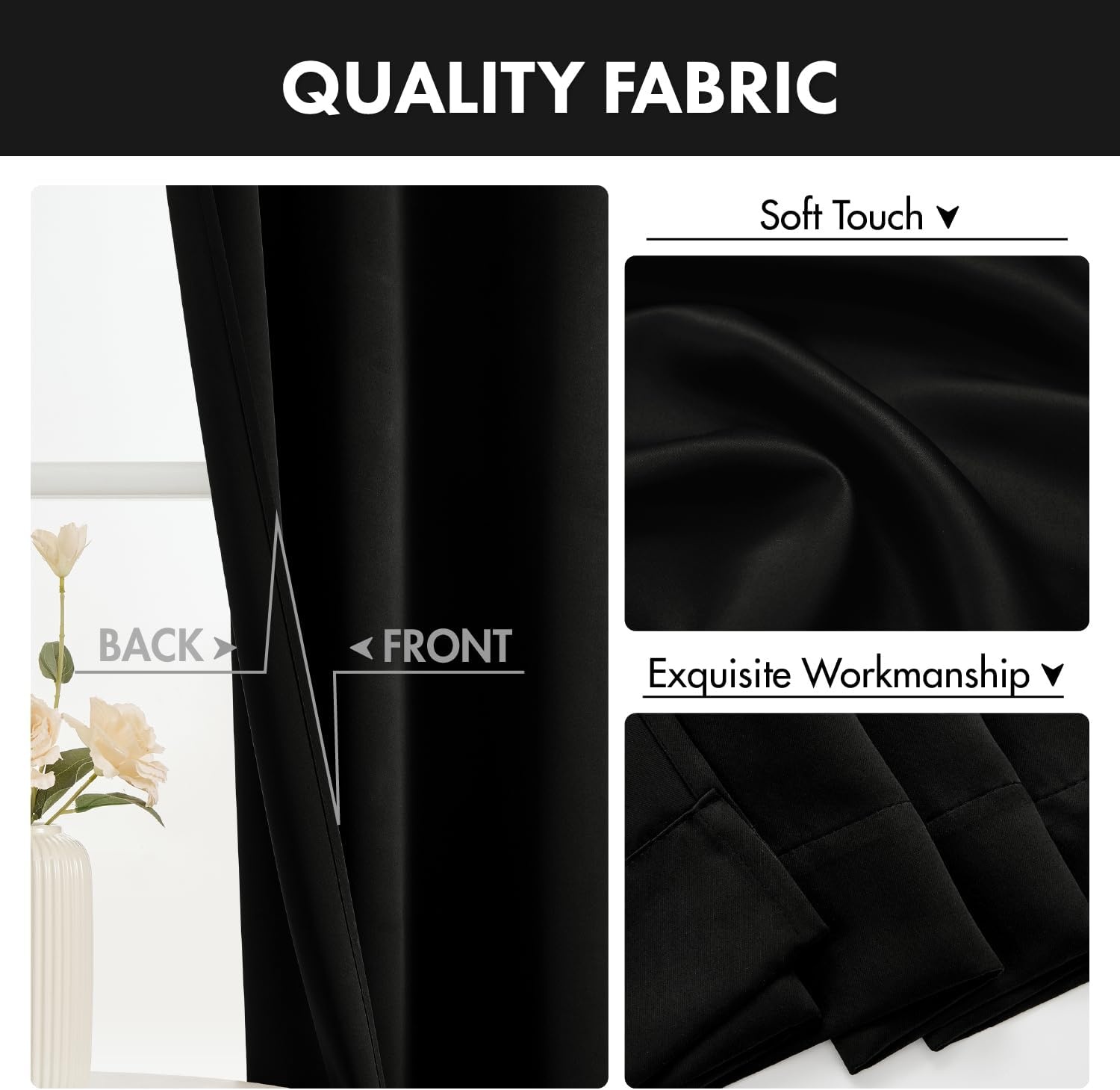 image:imageMIULEE Blackout Curtains 4 Panels Sets Black 63 Inch Length Top and Bottom Rod Pocket Room Darkening Curtains for Bedroom Windows 4 Pack Solid Thermal Insulated Light Blocking Curtain DrapesBlack