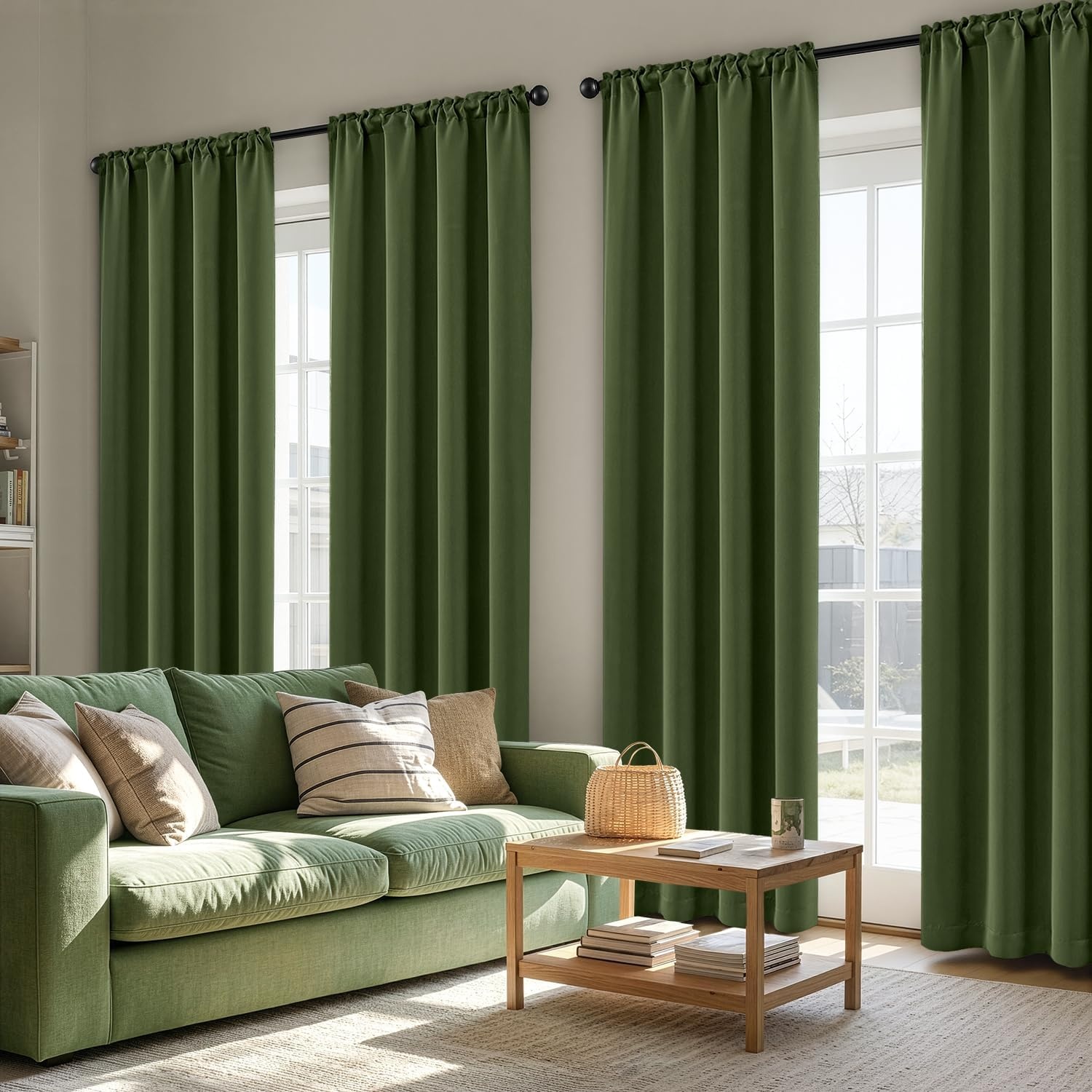 image:imageMIULEE Blackout Curtains 4 Panels Sets Black 63 Inch Length Top and Bottom Rod Pocket Room Darkening Curtains for Bedroom Windows 4 Pack Solid Thermal Insulated Light Blocking Curtain DrapesOlive Green