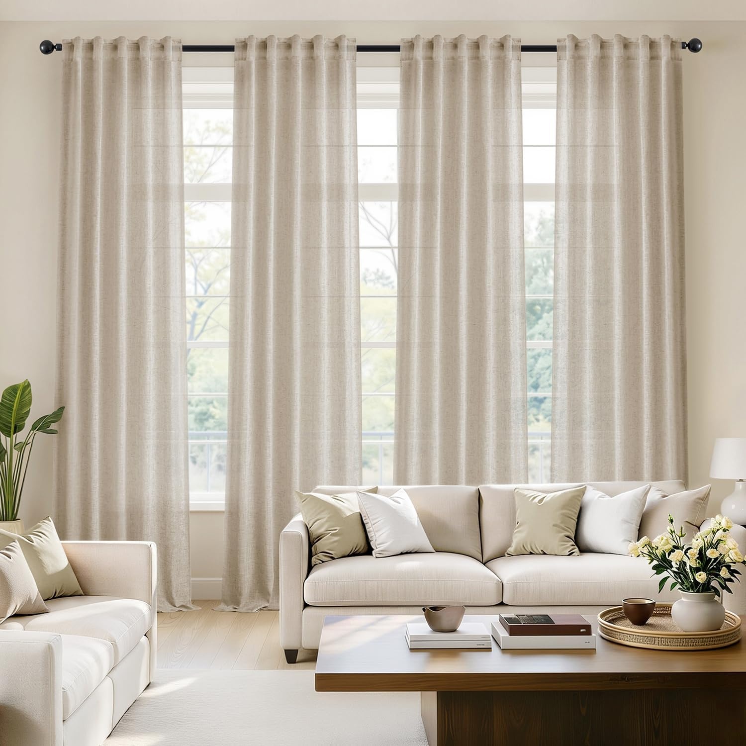 image:imageMIULEE Natural Linen Curtains 84 Inch Long 4 Panels Light Filtering Window Drapes with Rod Pocket Back Tab for Living Room Bedroom Farmhouse Decor Cream 42 W x 84 L InchesOatmeal