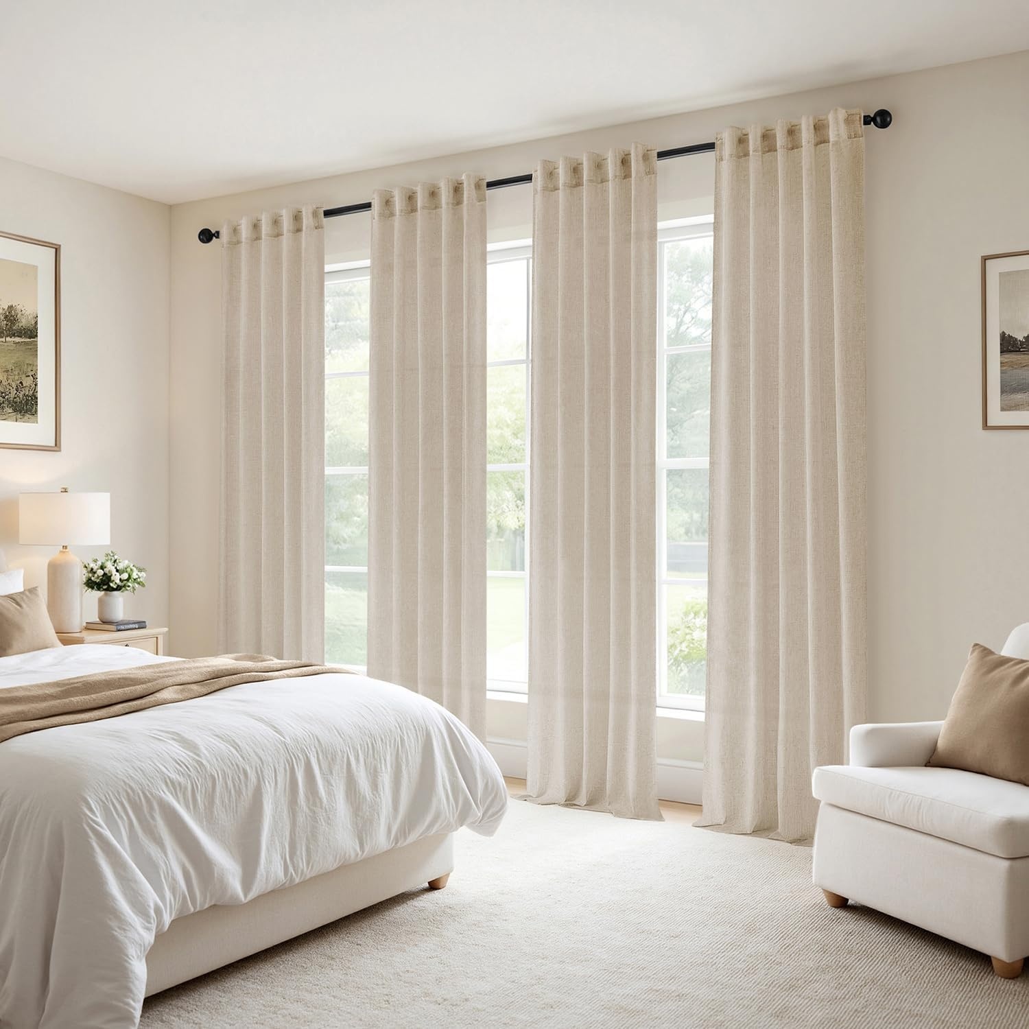 image:imageMIULEE Natural Linen Curtains 84 Inch Long 4 Panels Light Filtering Window Drapes with Rod Pocket Back Tab for Living Room Bedroom Farmhouse Decor Cream 42 W x 84 L InchesOatmeal