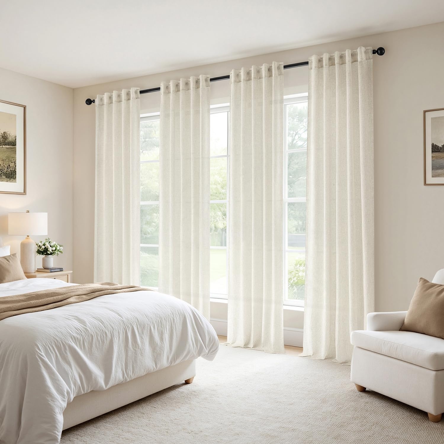 image:imageMIULEE Natural Linen Curtains 84 Inch Long 4 Panels Light Filtering Window Drapes with Rod Pocket Back Tab for Living Room Bedroom Farmhouse Decor Cream 42 W x 84 L InchesNatural