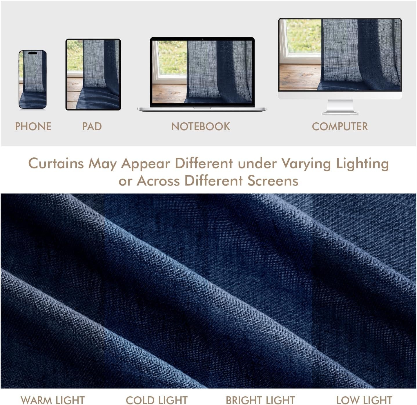 image:imageMIULEE Natural Linen Curtains 84 Inch Long 4 Panels Light Filtering Window Drapes with Rod Pocket Back Tab for Living Room Bedroom Farmhouse Decor Cream 42 W x 84 L InchesNavy Blue