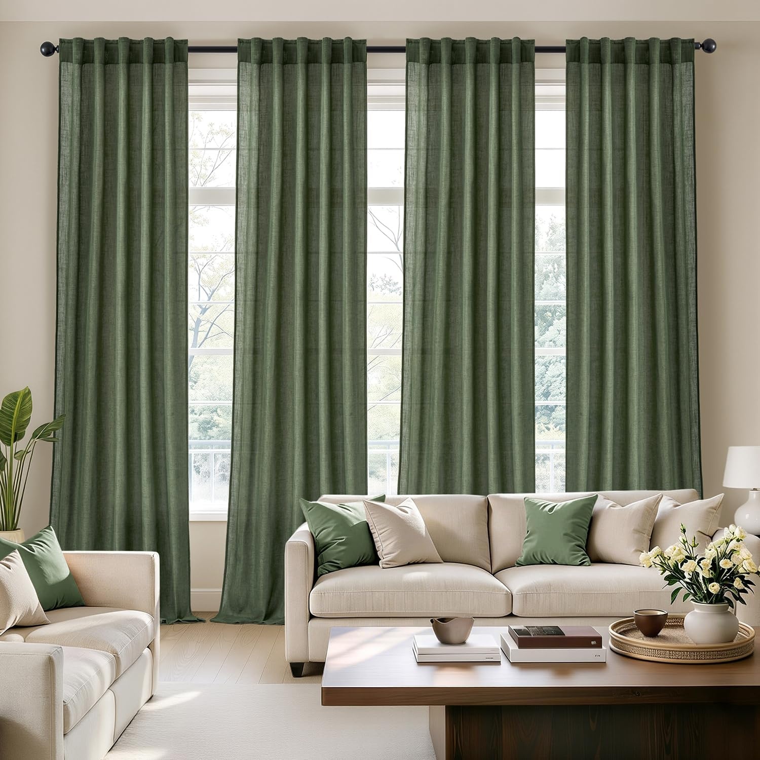 image:imageMIULEE Natural Linen Curtains 84 Inch Long 4 Panels Light Filtering Window Drapes with Rod Pocket Back Tab for Living Room Bedroom Farmhouse Decor Cream 42 W x 84 L InchesOlive Green