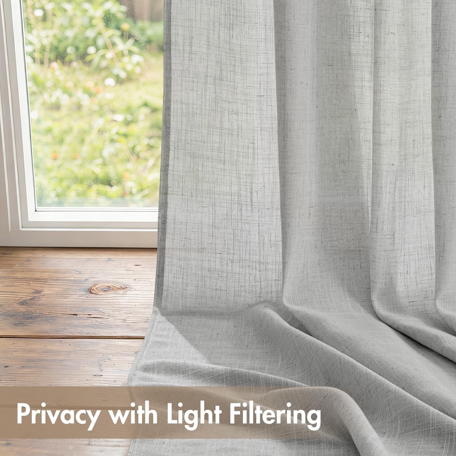 image:imageMIULEE Natural Linen Curtains 84 Inch Long 4 Panels Light Filtering Window Drapes with Rod Pocket Back Tab for Living Room Bedroom Farmhouse Decor Cream 42 W x 84 L InchesGrey
