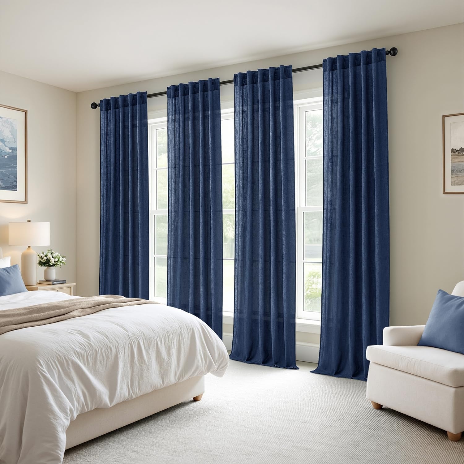 image:imageMIULEE Natural Linen Curtains 84 Inch Long 4 Panels Light Filtering Window Drapes with Rod Pocket Back Tab for Living Room Bedroom Farmhouse Decor Cream 42 W x 84 L InchesNavy Blue