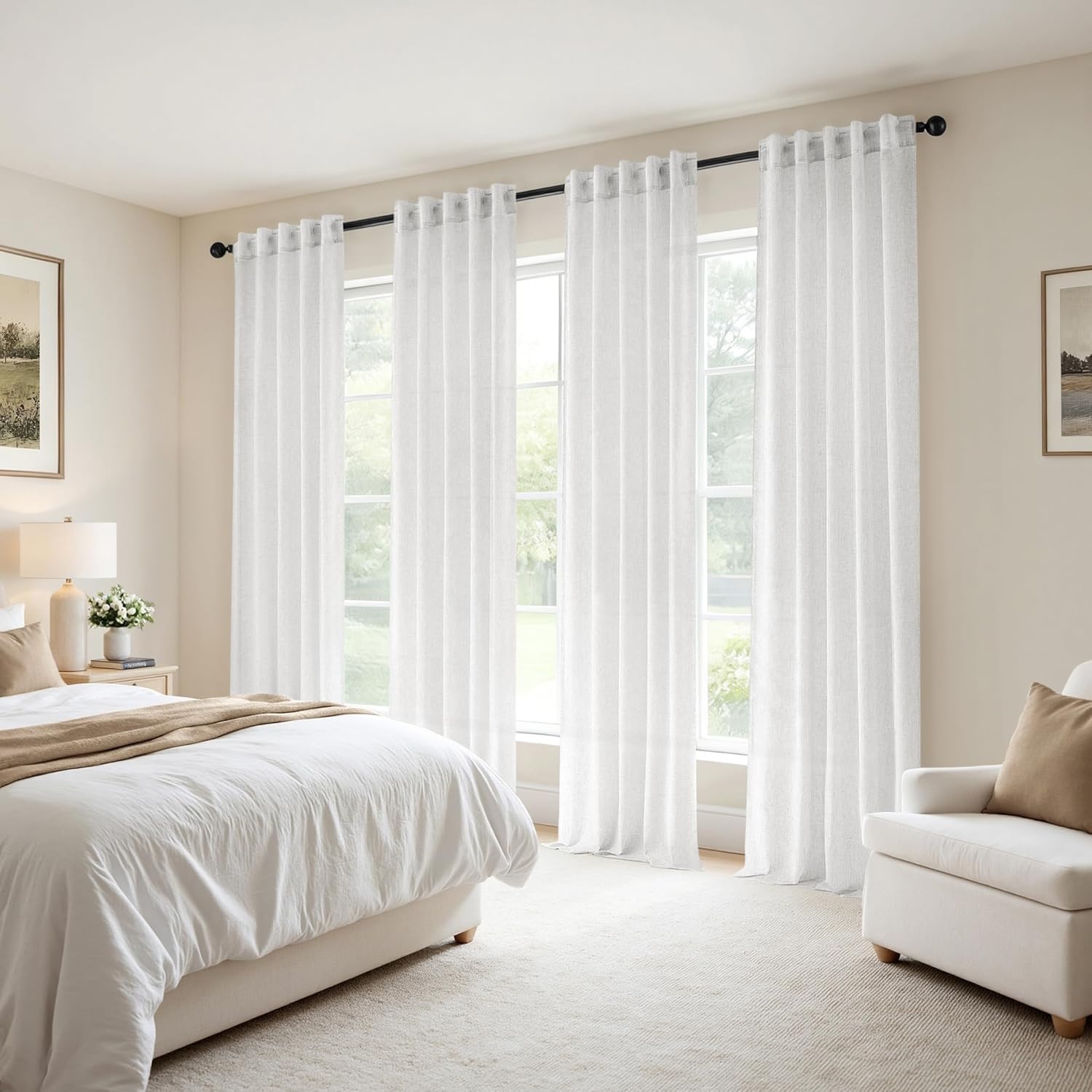 image:imageMIULEE Natural Linen Curtains 84 Inch Long 4 Panels Light Filtering Window Drapes with Rod Pocket Back Tab for Living Room Bedroom Farmhouse Decor Cream 42 W x 84 L InchesWhite