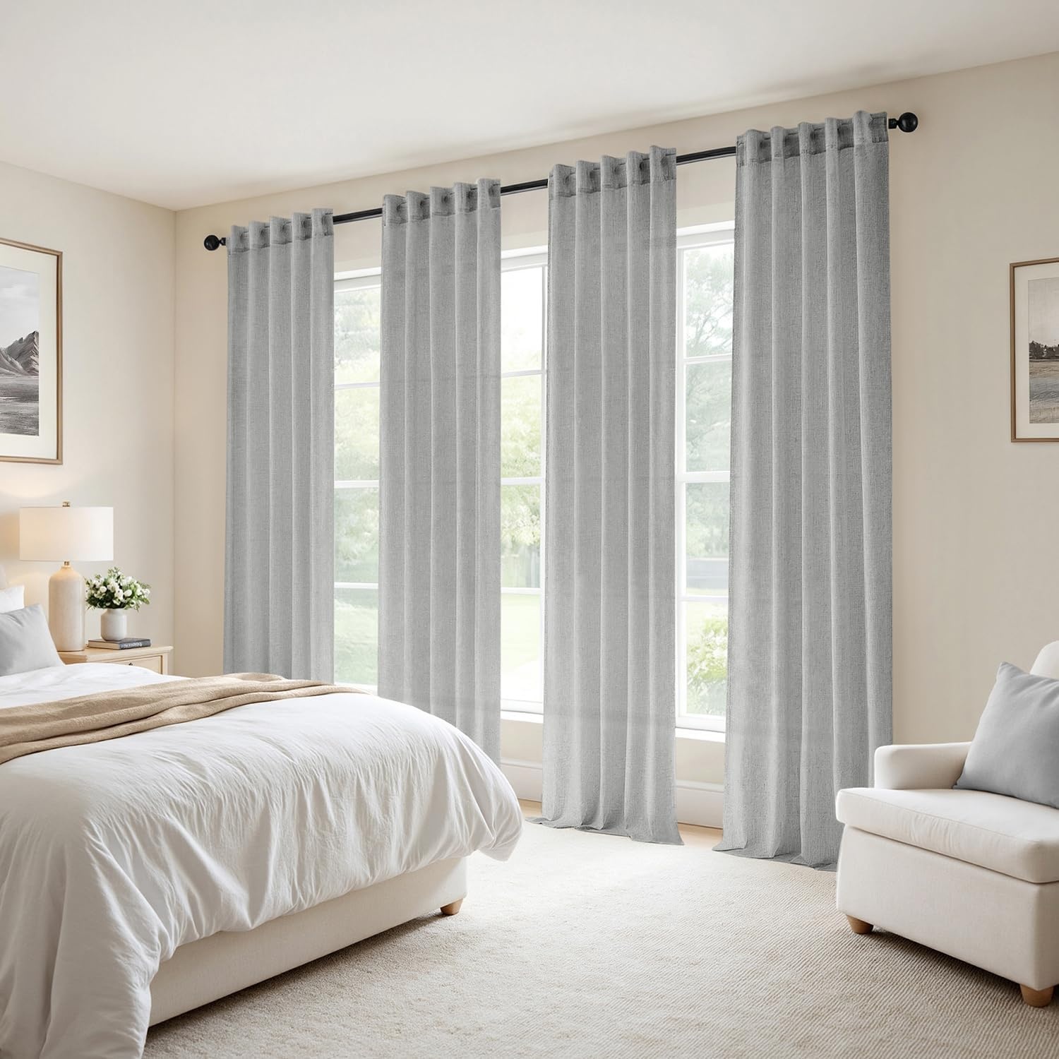 image:imageMIULEE Natural Linen Curtains 84 Inch Long 4 Panels Light Filtering Window Drapes with Rod Pocket Back Tab for Living Room Bedroom Farmhouse Decor Cream 42 W x 84 L InchesGrey