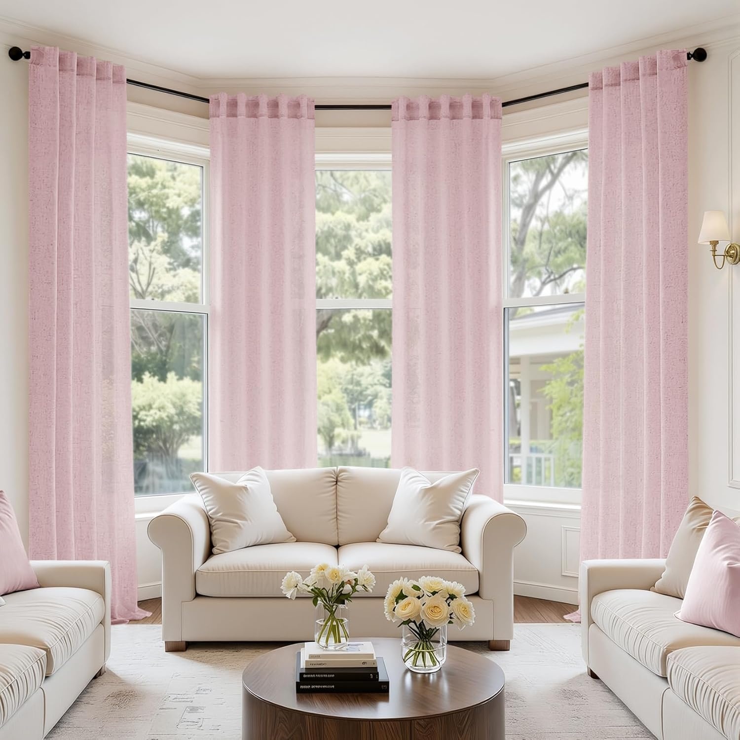 image:imageMIULEE Natural Linen Curtains 84 Inch Long 4 Panels Light Filtering Window Drapes with Rod Pocket Back Tab for Living Room Bedroom Farmhouse Decor Cream 42 W x 84 L InchesPink