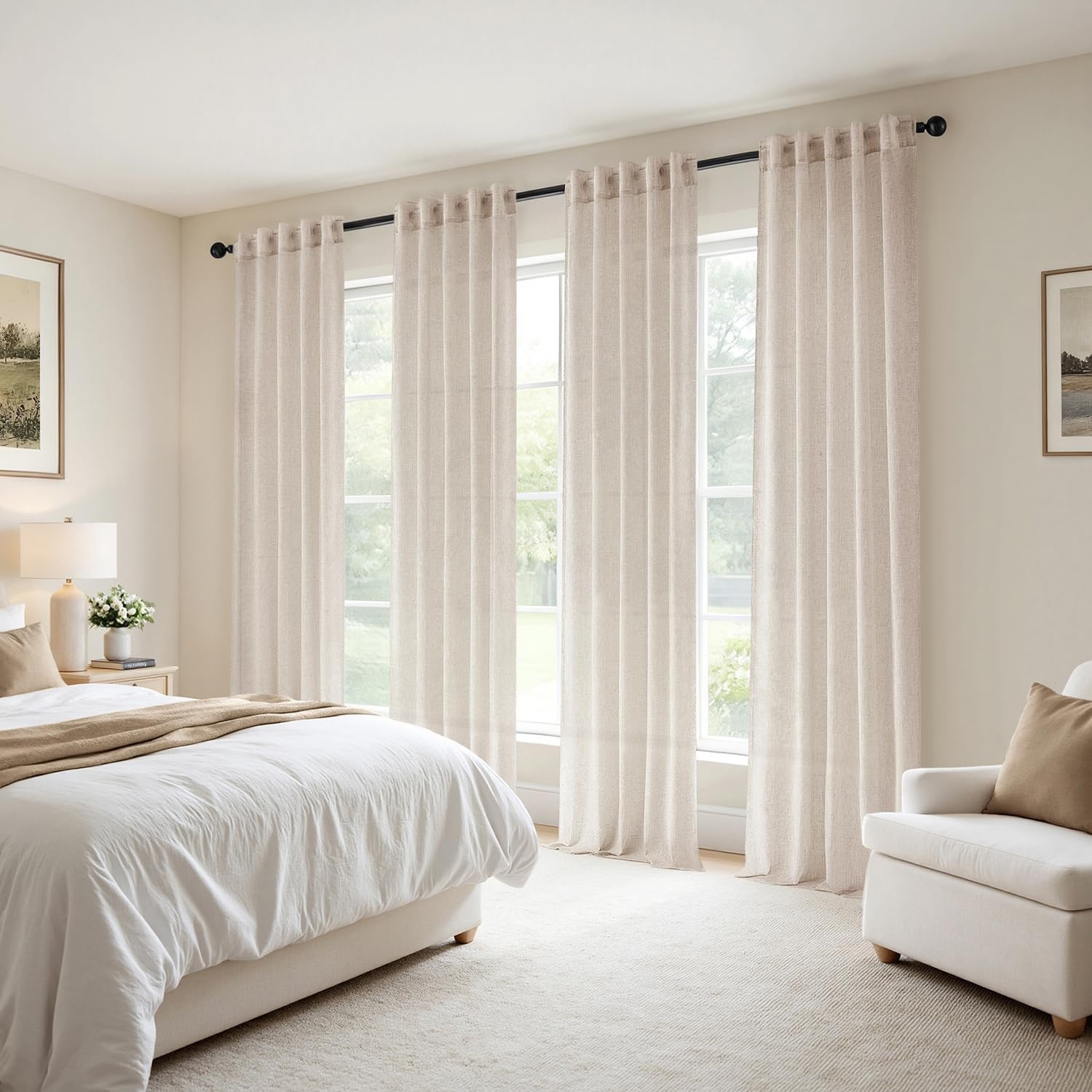 image:imageMIULEE Natural Linen Curtains 84 Inch Long 4 Panels Light Filtering Window Drapes with Rod Pocket Back Tab for Living Room Bedroom Farmhouse Decor Cream 42 W x 84 L InchesCream