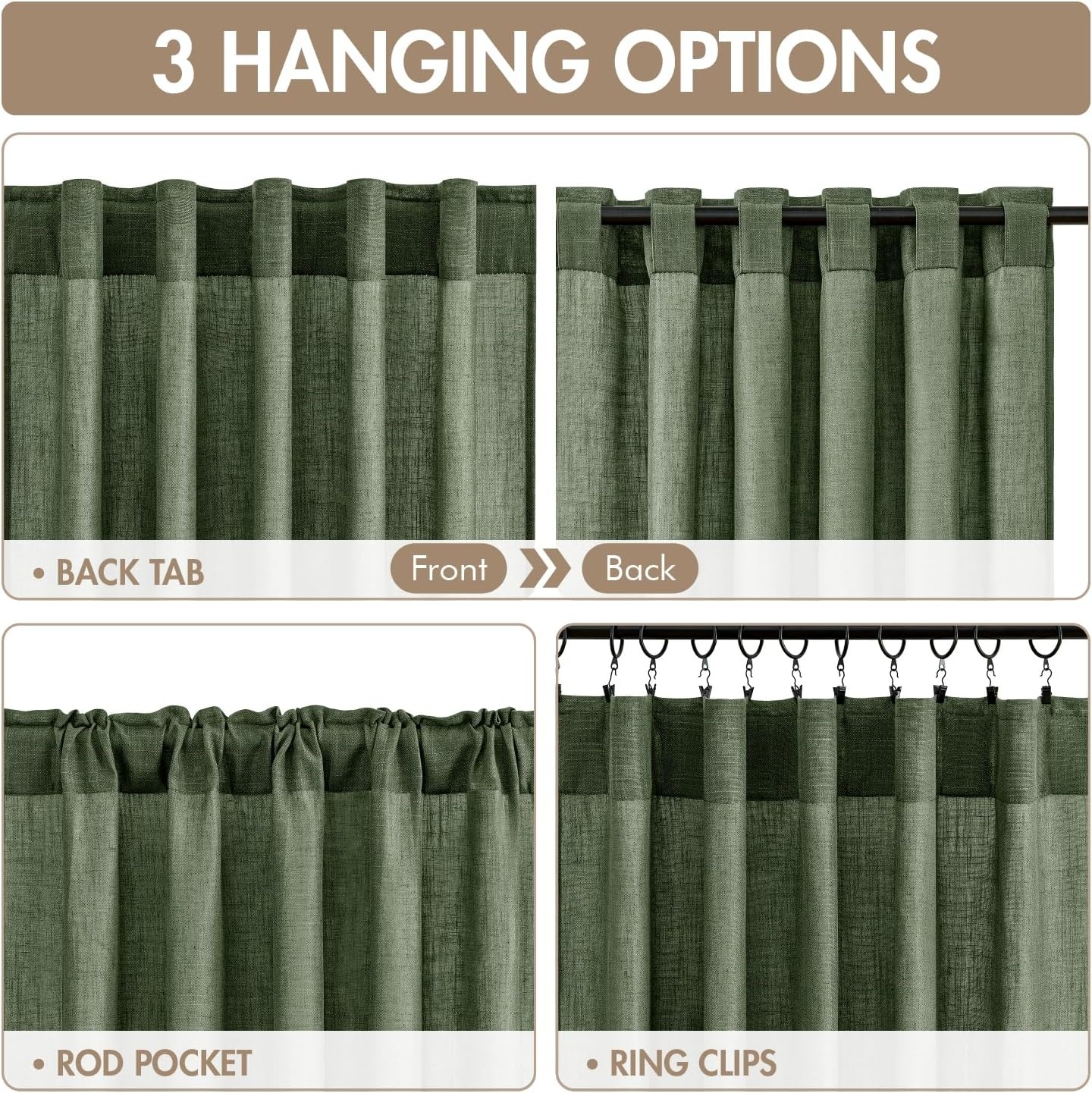 image:imageMIULEE Natural Linen Curtains 84 Inch Long 4 Panels Light Filtering Window Drapes with Rod Pocket Back Tab for Living Room Bedroom Farmhouse Decor Cream 42 W x 84 L InchesOlive Green
