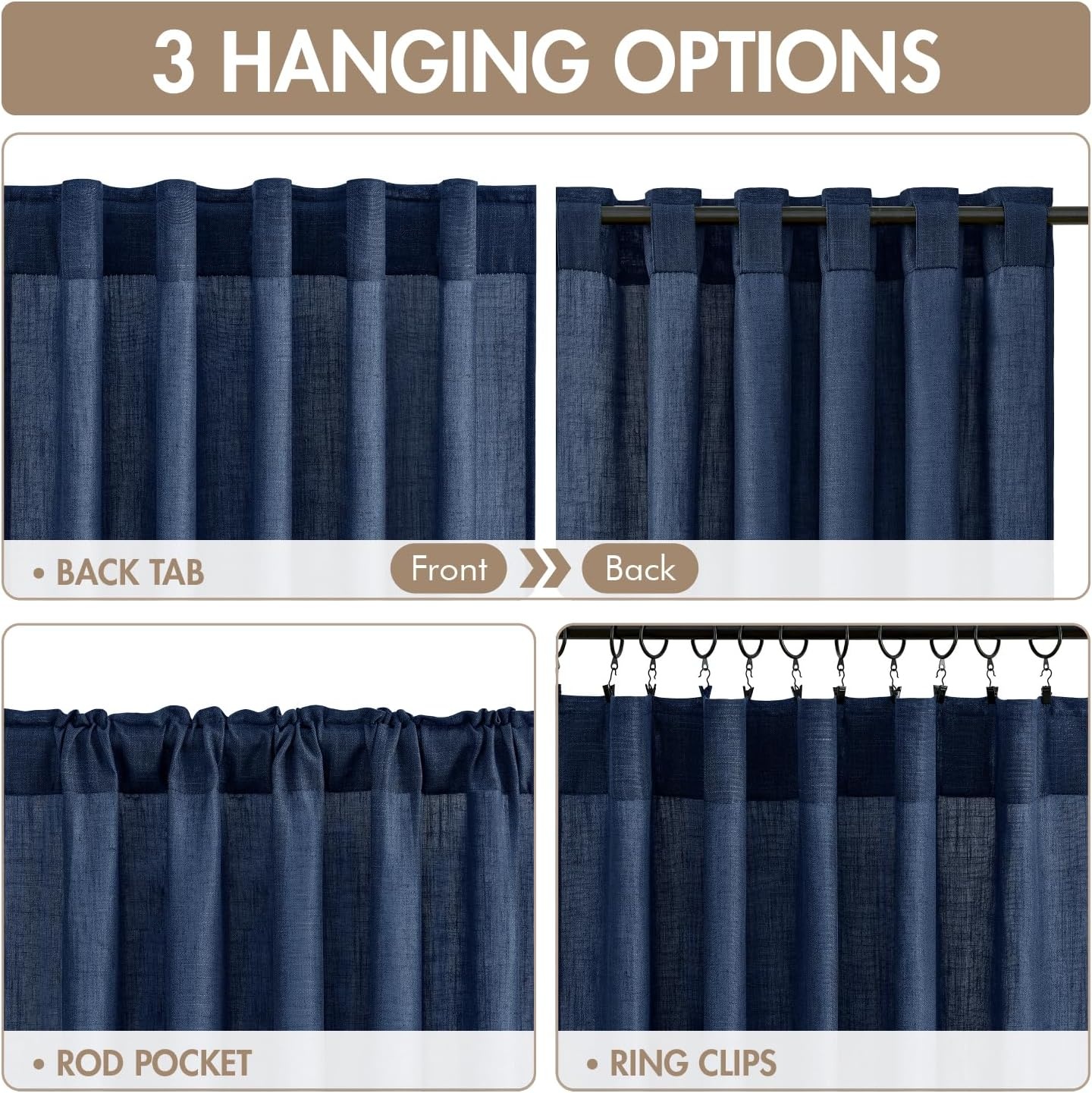 image:imageMIULEE Natural Linen Curtains 84 Inch Long 4 Panels Light Filtering Window Drapes with Rod Pocket Back Tab for Living Room Bedroom Farmhouse Decor Cream 42 W x 84 L InchesNavy Blue