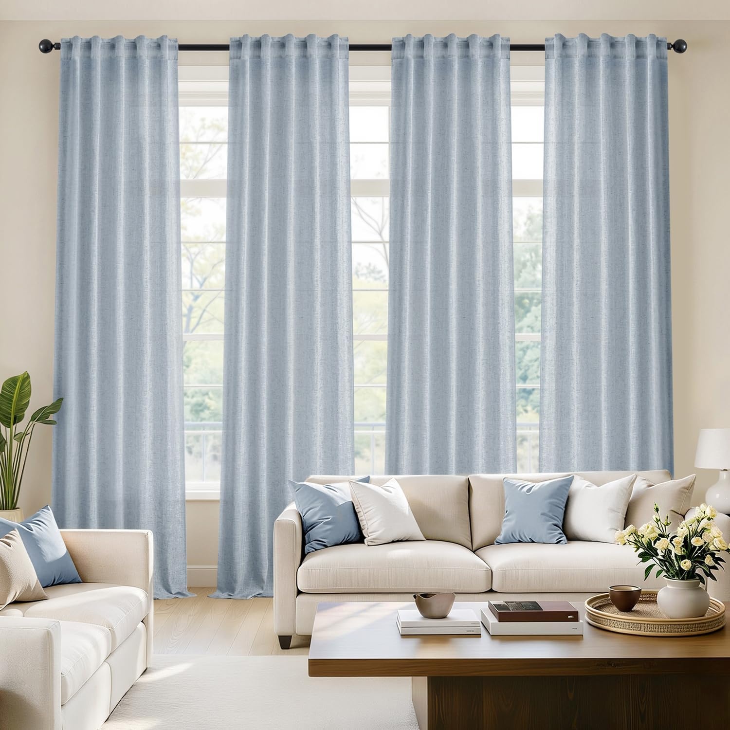 image:imageMIULEE Natural Linen Curtains 84 Inch Long 4 Panels Light Filtering Window Drapes with Rod Pocket Back Tab for Living Room Bedroom Farmhouse Decor Cream 42 W x 84 L InchesBlue
