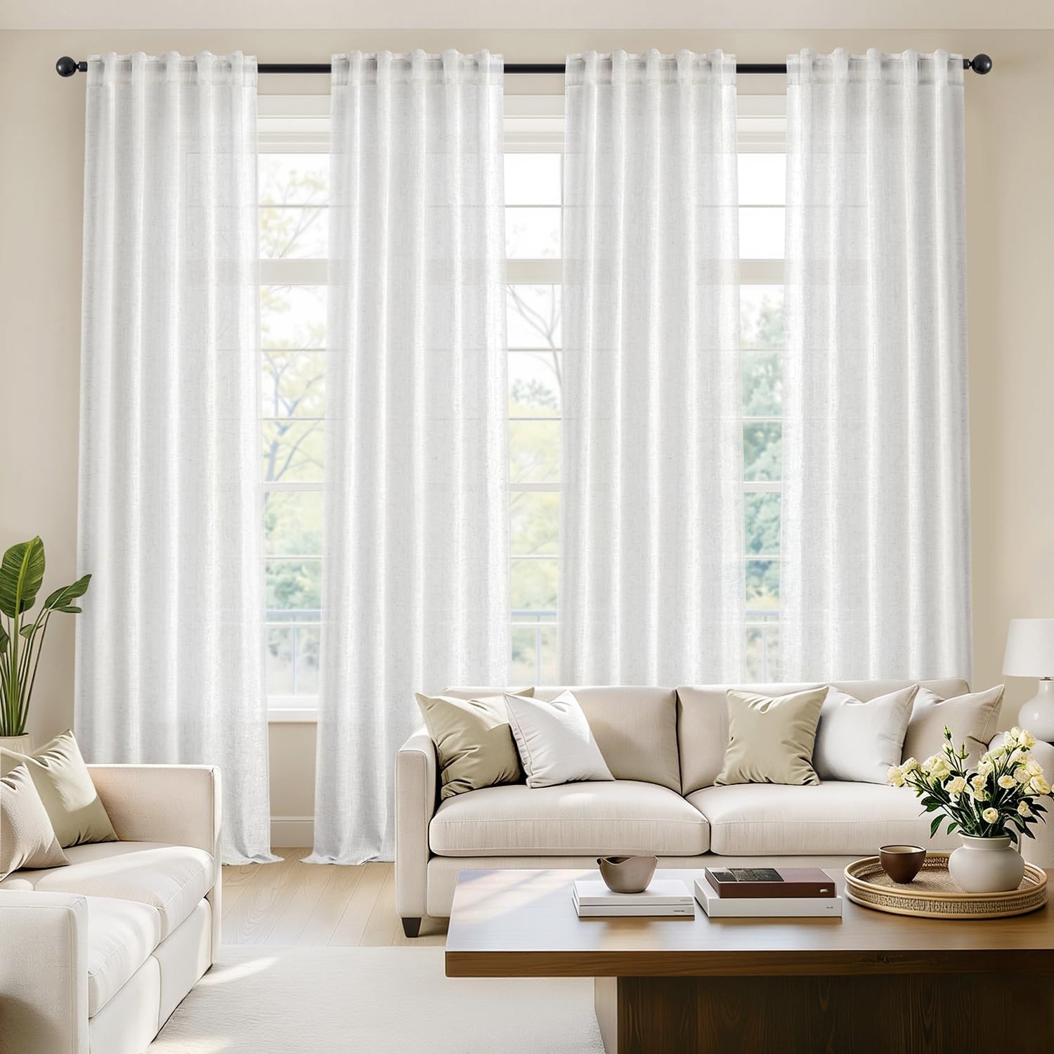 image:imageMIULEE Natural Linen Curtains 84 Inch Long 4 Panels Light Filtering Window Drapes with Rod Pocket Back Tab for Living Room Bedroom Farmhouse Decor Cream 42 W x 84 L InchesWhite