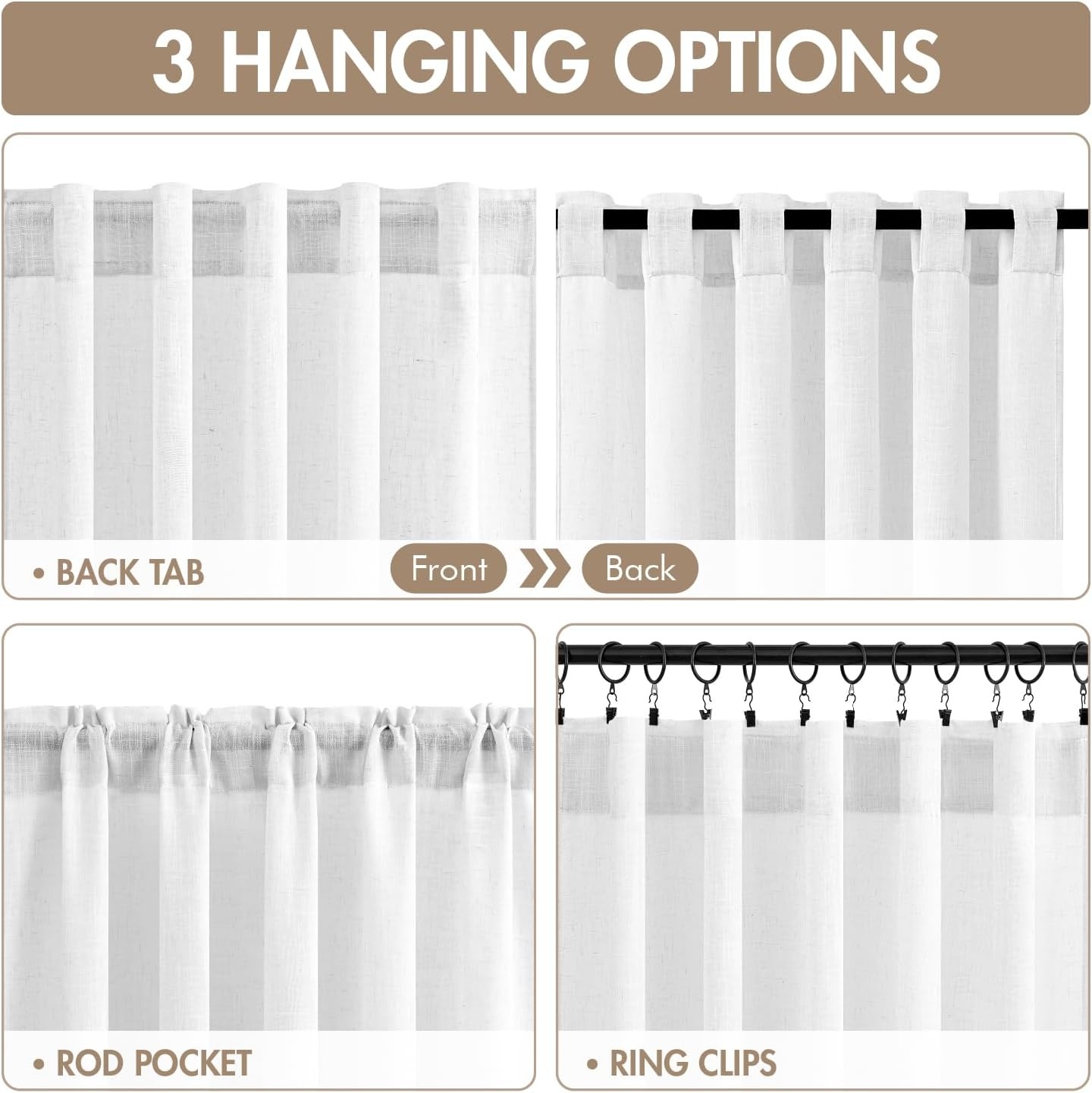 image:imageMIULEE Natural Linen Curtains 84 Inch Long 4 Panels Light Filtering Window Drapes with Rod Pocket Back Tab for Living Room Bedroom Farmhouse Decor Cream 42 W x 84 L InchesWhite