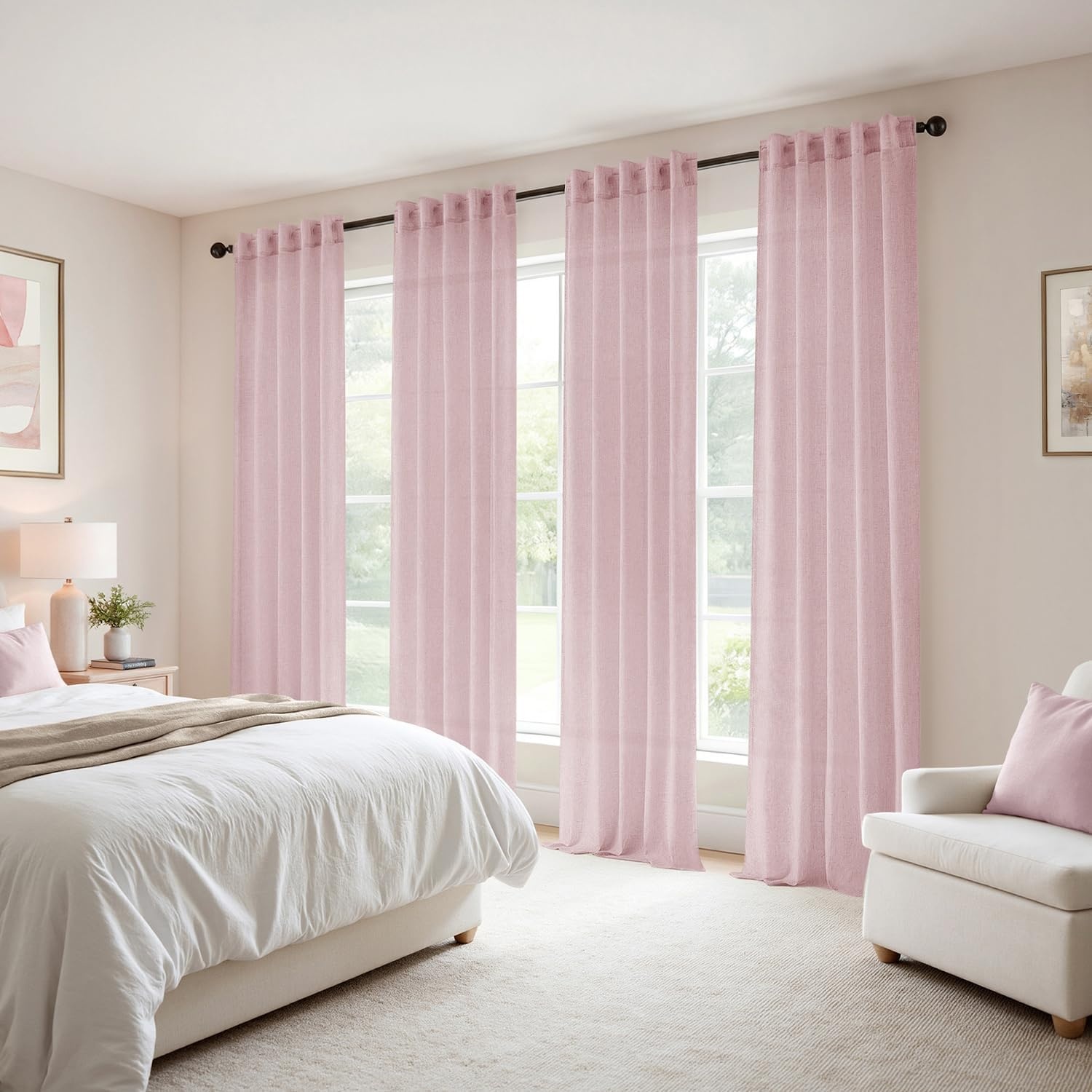 image:imageMIULEE Natural Linen Curtains 84 Inch Long 4 Panels Light Filtering Window Drapes with Rod Pocket Back Tab for Living Room Bedroom Farmhouse Decor Cream 42 W x 84 L InchesPink