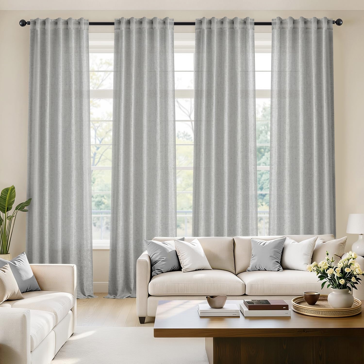 image:imageMIULEE Natural Linen Curtains 84 Inch Long 4 Panels Light Filtering Window Drapes with Rod Pocket Back Tab for Living Room Bedroom Farmhouse Decor Cream 42 W x 84 L InchesGrey