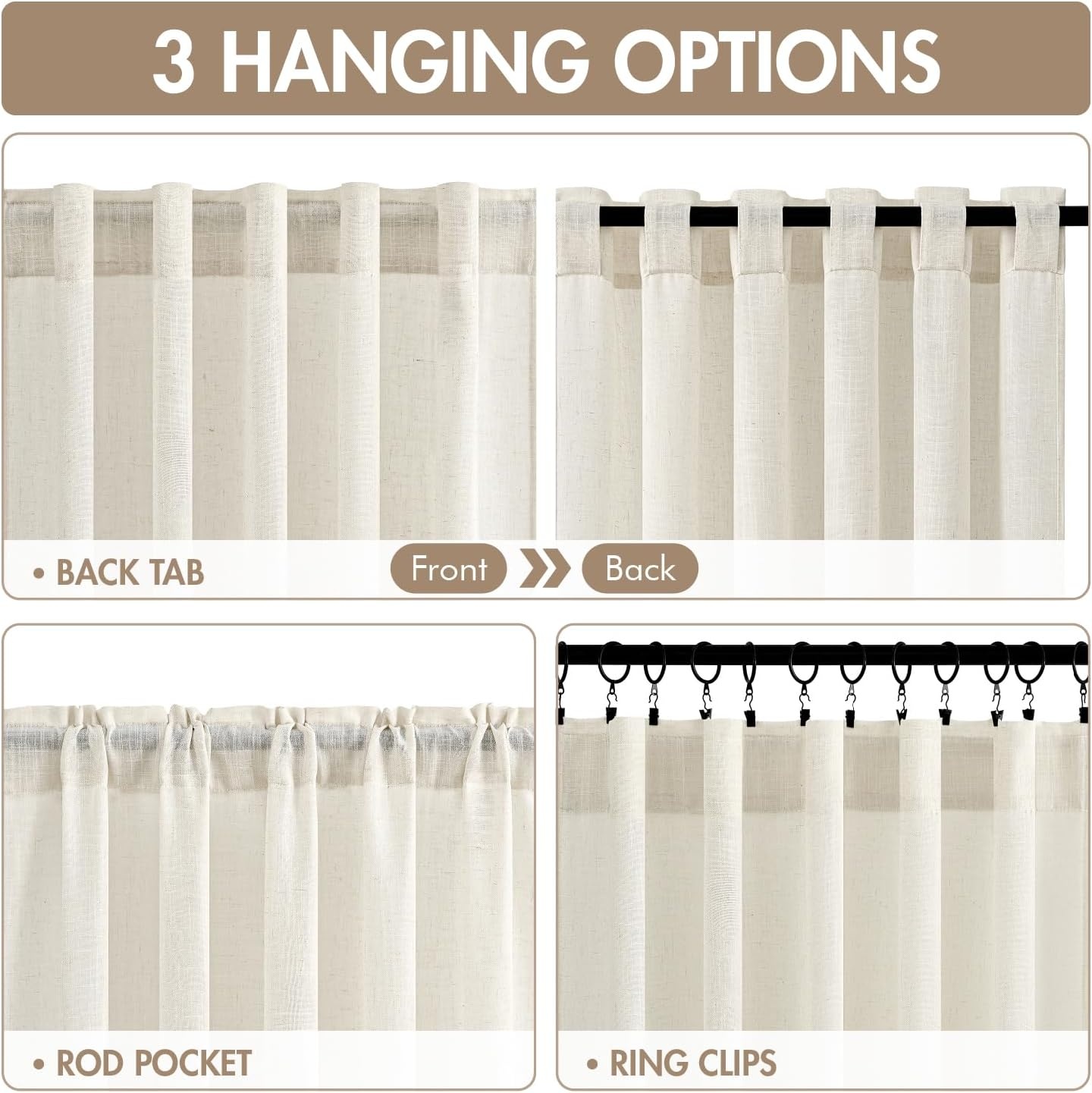 image:imageMIULEE Natural Linen Curtains 84 Inch Long 4 Panels Light Filtering Window Drapes with Rod Pocket Back Tab for Living Room Bedroom Farmhouse Decor Cream 42 W x 84 L InchesNatural