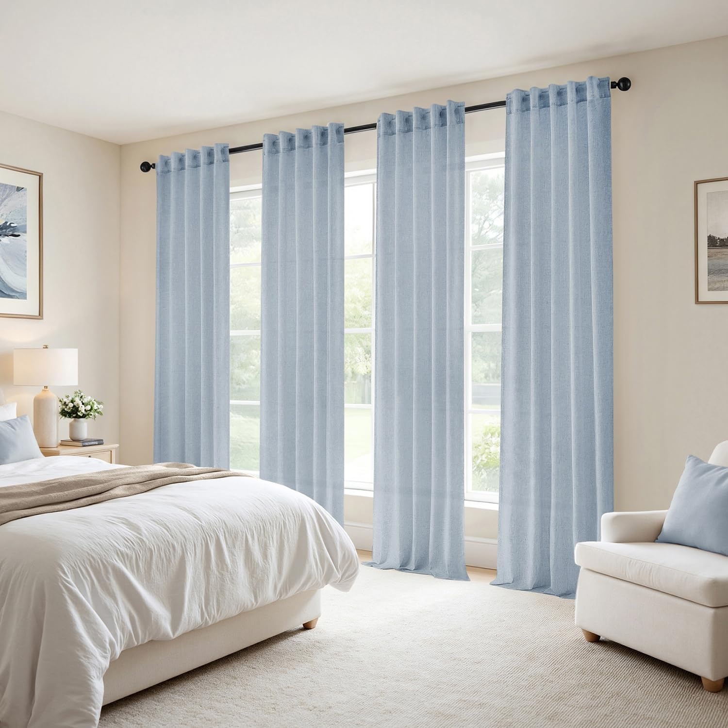 image:imageMIULEE Natural Linen Curtains 84 Inch Long 4 Panels Light Filtering Window Drapes with Rod Pocket Back Tab for Living Room Bedroom Farmhouse Decor Cream 42 W x 84 L InchesBlue