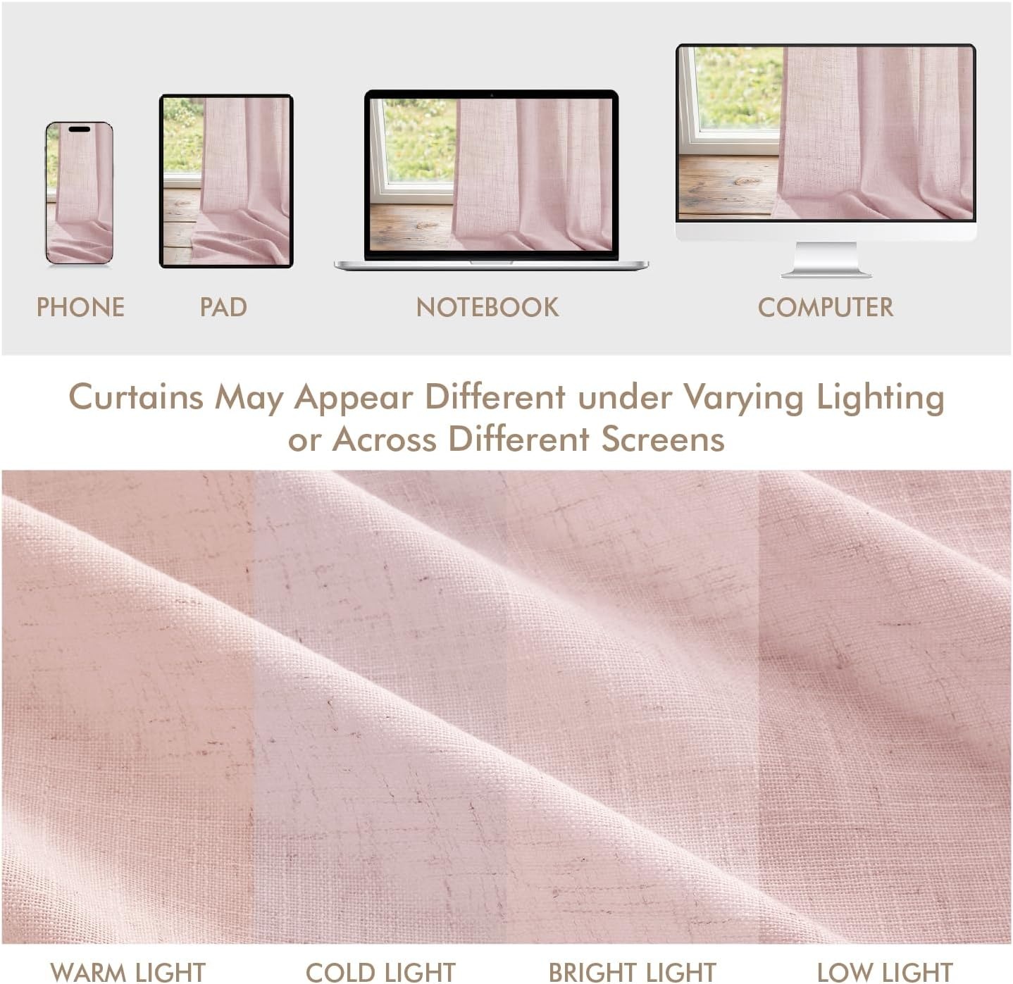 image:imageMIULEE Natural Linen Curtains 84 Inch Long 4 Panels Light Filtering Window Drapes with Rod Pocket Back Tab for Living Room Bedroom Farmhouse Decor Cream 42 W x 84 L InchesPink