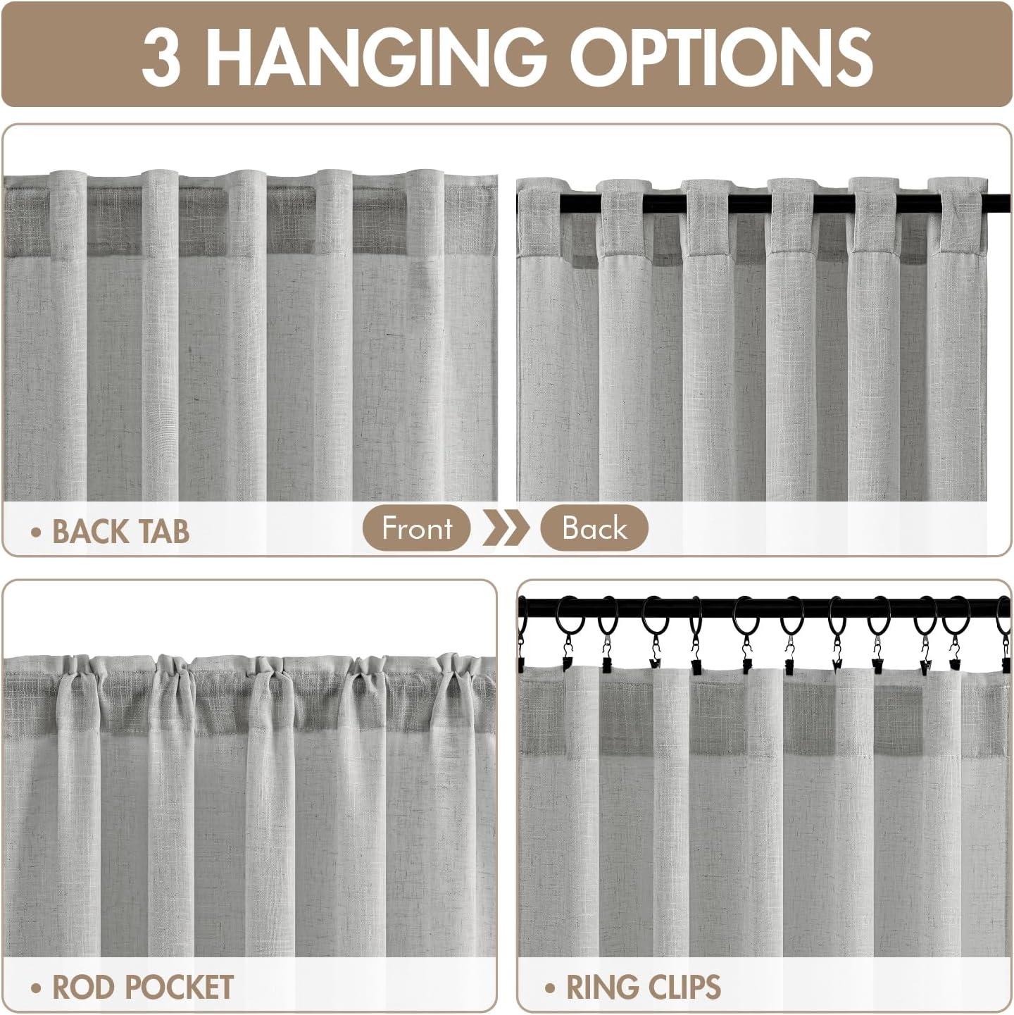 image:imageMIULEE Natural Linen Curtains 84 Inch Long 4 Panels Light Filtering Window Drapes with Rod Pocket Back Tab for Living Room Bedroom Farmhouse Decor Cream 42 W x 84 L InchesGrey