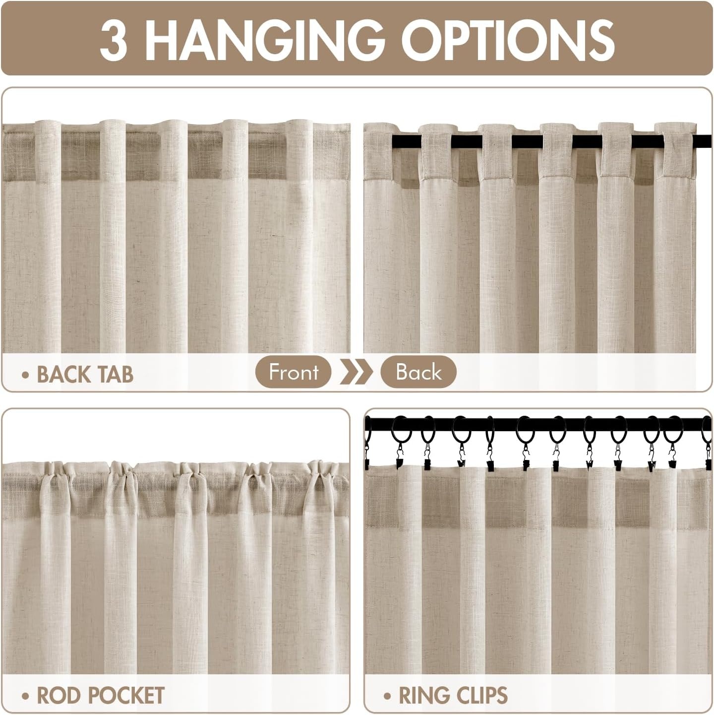 image:imageMIULEE Natural Linen Curtains 84 Inch Long 4 Panels Light Filtering Window Drapes with Rod Pocket Back Tab for Living Room Bedroom Farmhouse Decor Cream 42 W x 84 L InchesOatmeal