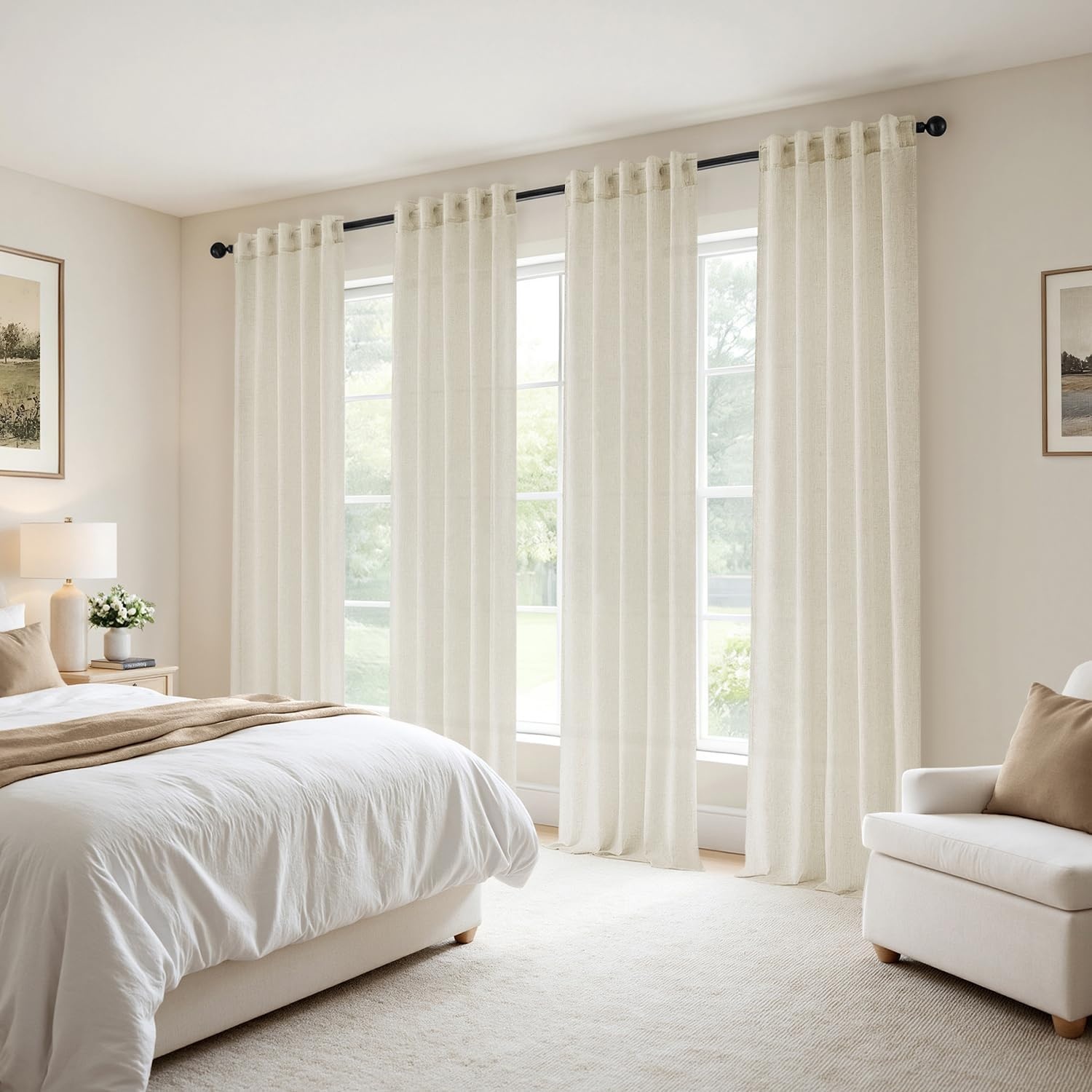 image:imageMIULEE Natural Linen Curtains 84 Inch Long 4 Panels Light Filtering Window Drapes with Rod Pocket Back Tab for Living Room Bedroom Farmhouse Decor Cream 42 W x 84 L InchesBeige