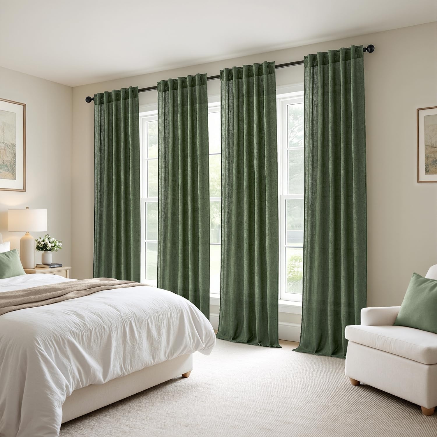 image:imageMIULEE Natural Linen Curtains 84 Inch Long 4 Panels Light Filtering Window Drapes with Rod Pocket Back Tab for Living Room Bedroom Farmhouse Decor Cream 42 W x 84 L InchesOlive Green