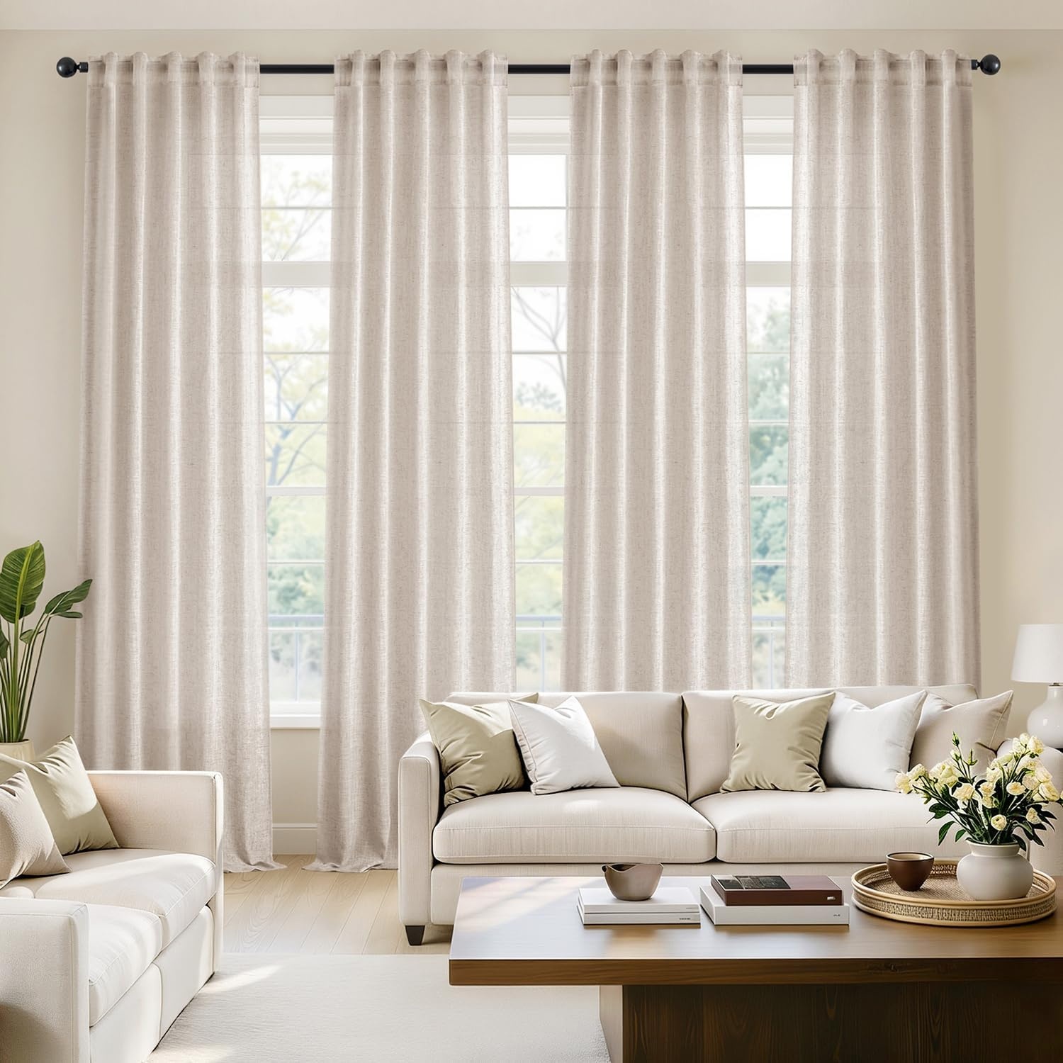image:imageMIULEE Natural Linen Curtains 84 Inch Long 4 Panels Light Filtering Window Drapes with Rod Pocket Back Tab for Living Room Bedroom Farmhouse Decor Cream 42 W x 84 L InchesCream