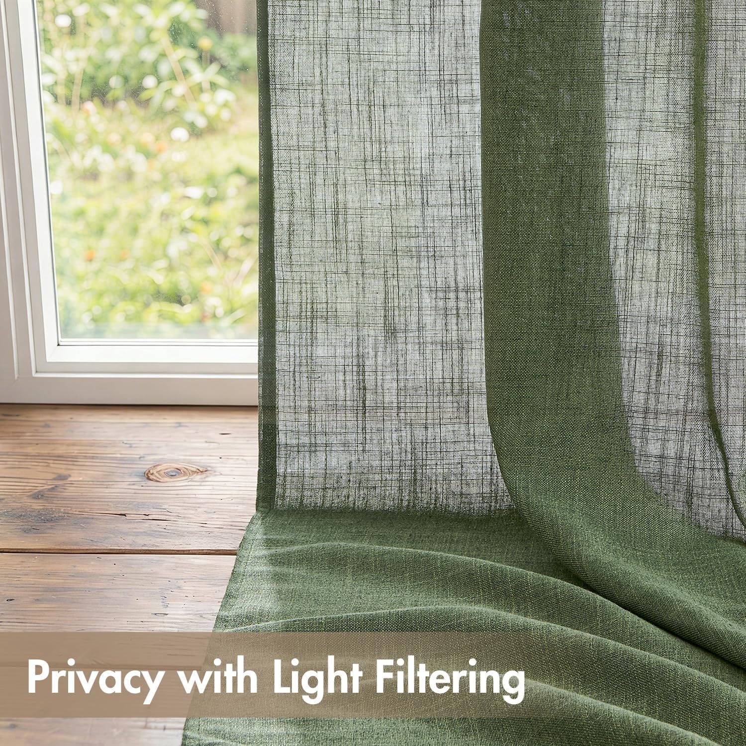 image:imageMIULEE Natural Linen Curtains 84 Inch Long 4 Panels Light Filtering Window Drapes with Rod Pocket Back Tab for Living Room Bedroom Farmhouse Decor Cream 42 W x 84 L InchesOlive Green