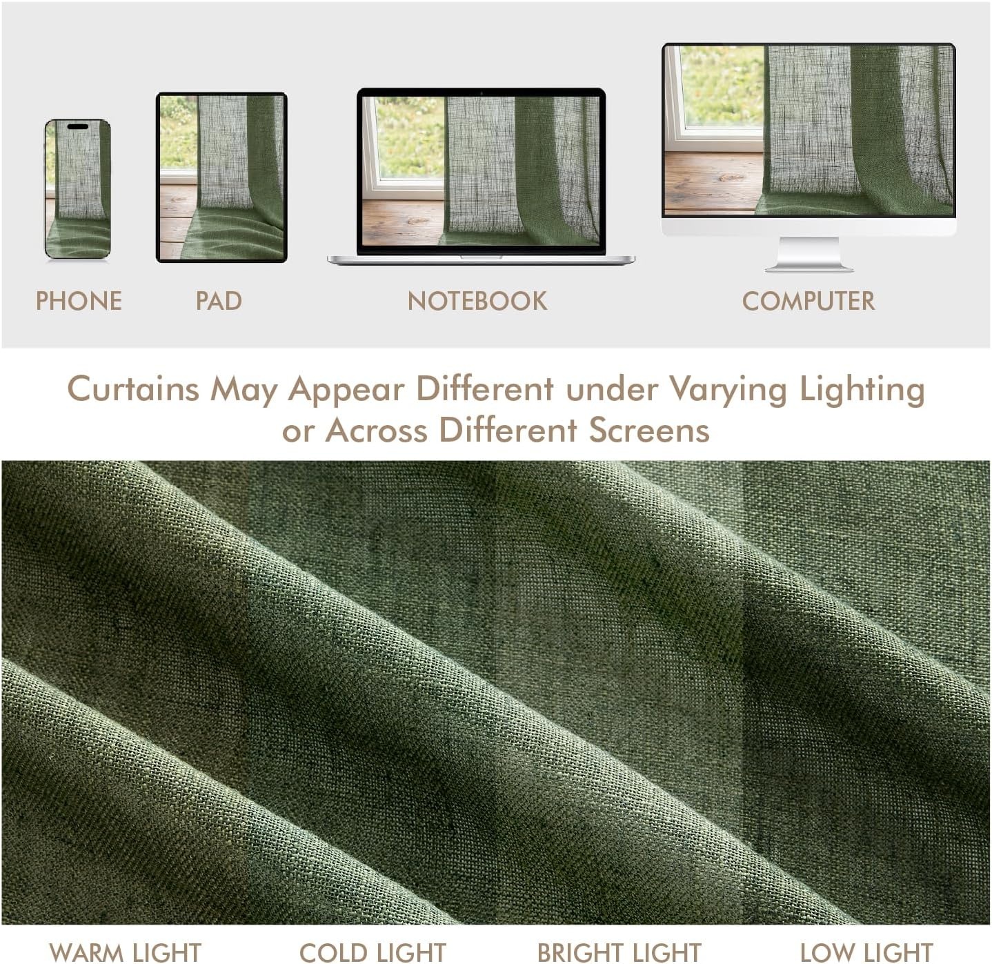image:imageMIULEE Natural Linen Curtains 84 Inch Long 4 Panels Light Filtering Window Drapes with Rod Pocket Back Tab for Living Room Bedroom Farmhouse Decor Cream 42 W x 84 L InchesOlive Green