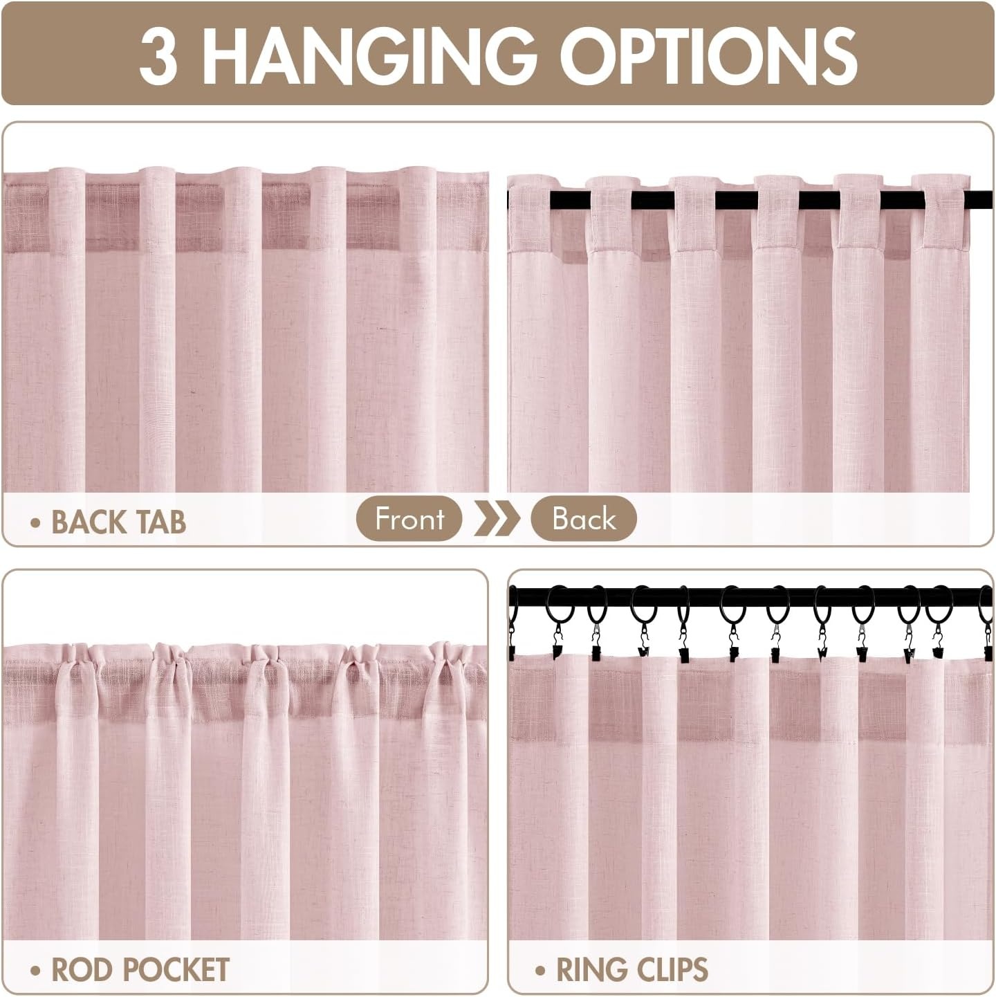 image:imageMIULEE Natural Linen Curtains 84 Inch Long 4 Panels Light Filtering Window Drapes with Rod Pocket Back Tab for Living Room Bedroom Farmhouse Decor Cream 42 W x 84 L InchesPink
