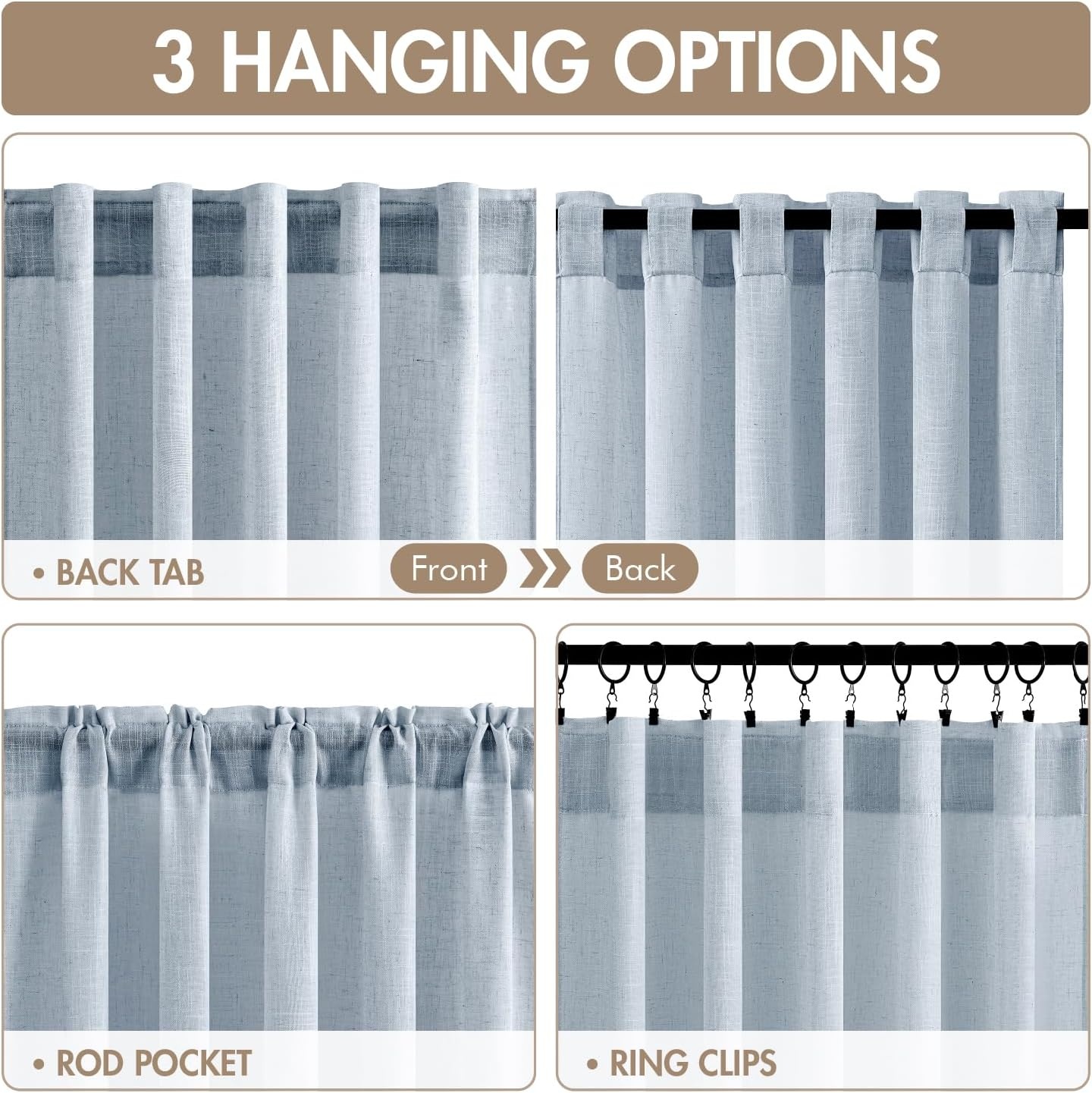 image:imageMIULEE Natural Linen Curtains 84 Inch Long 4 Panels Light Filtering Window Drapes with Rod Pocket Back Tab for Living Room Bedroom Farmhouse Decor Cream 42 W x 84 L InchesBlue