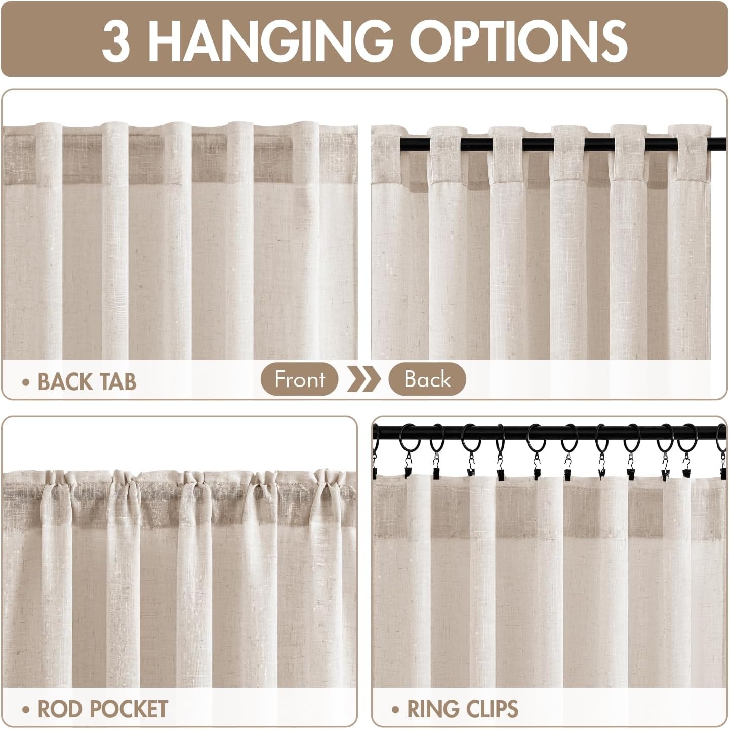 image:imageMIULEE Natural Linen Curtains 84 Inch Long 4 Panels Light Filtering Window Drapes with Rod Pocket Back Tab for Living Room Bedroom Farmhouse Decor Cream 42 W x 84 L InchesCream