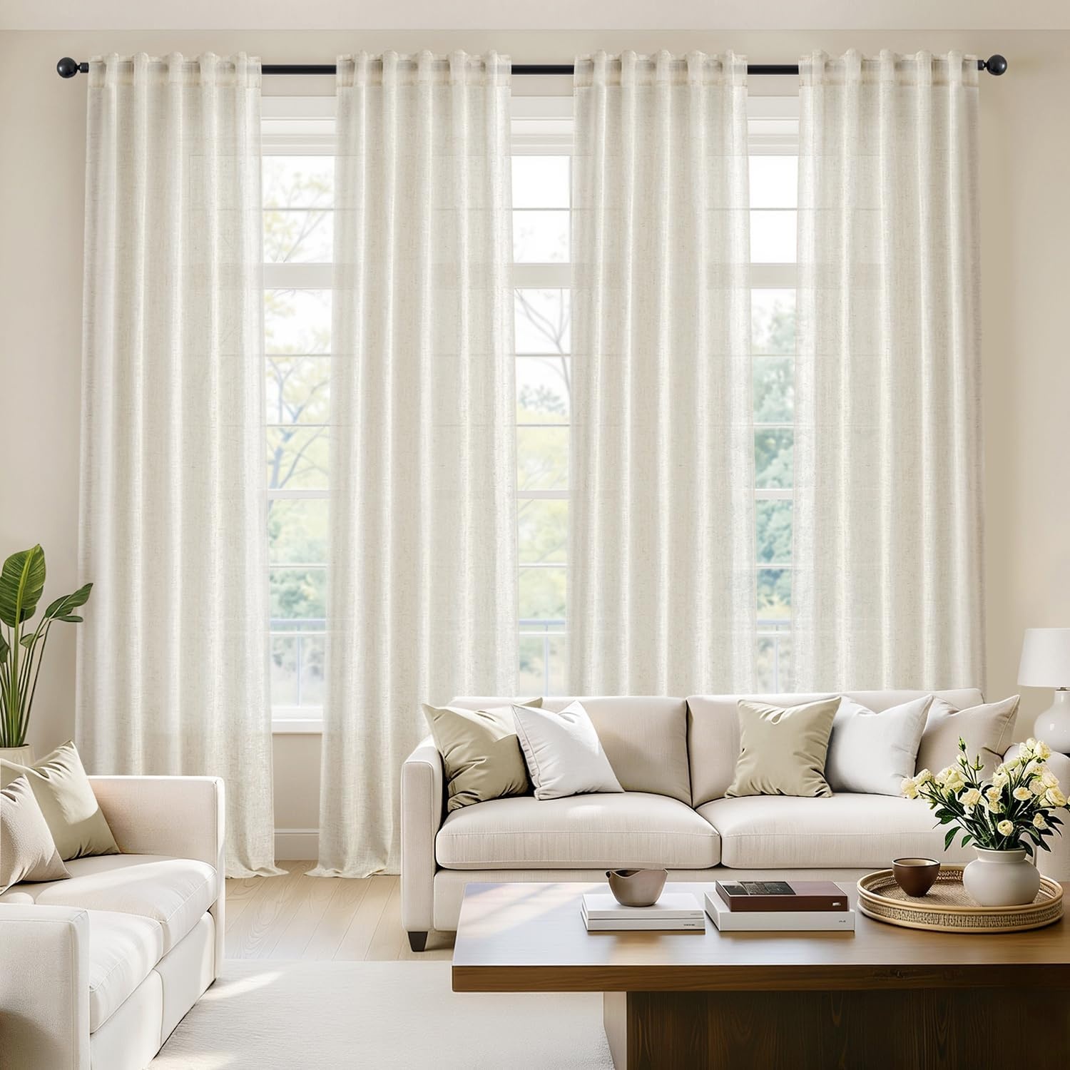 image:imageMIULEE Natural Linen Curtains 84 Inch Long 4 Panels Light Filtering Window Drapes with Rod Pocket Back Tab for Living Room Bedroom Farmhouse Decor Cream 42 W x 84 L InchesNatural